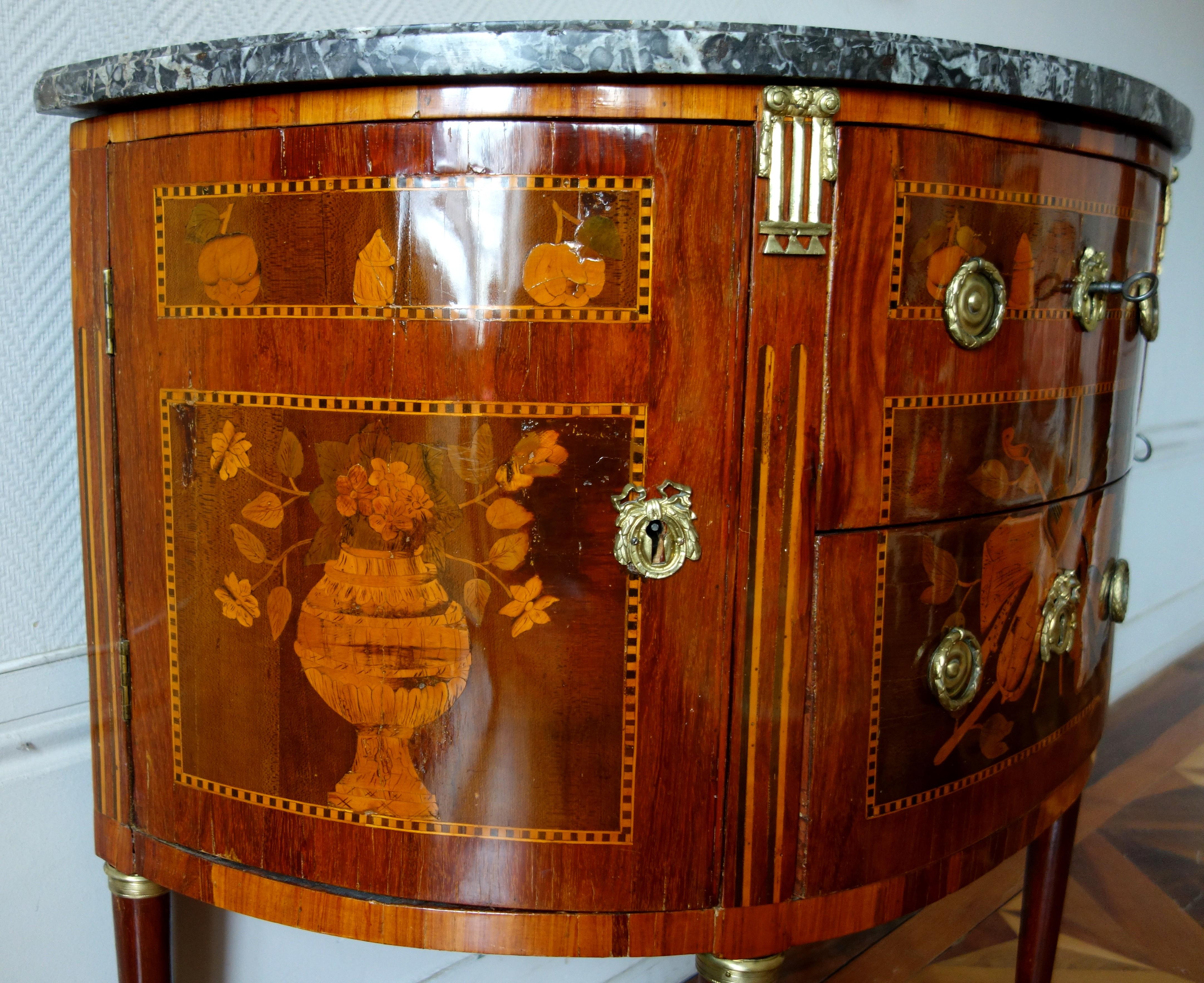 Louis XVI Half-Moon Marquetry Commode / Chest of Drawers, Stamped - 18th Century 2