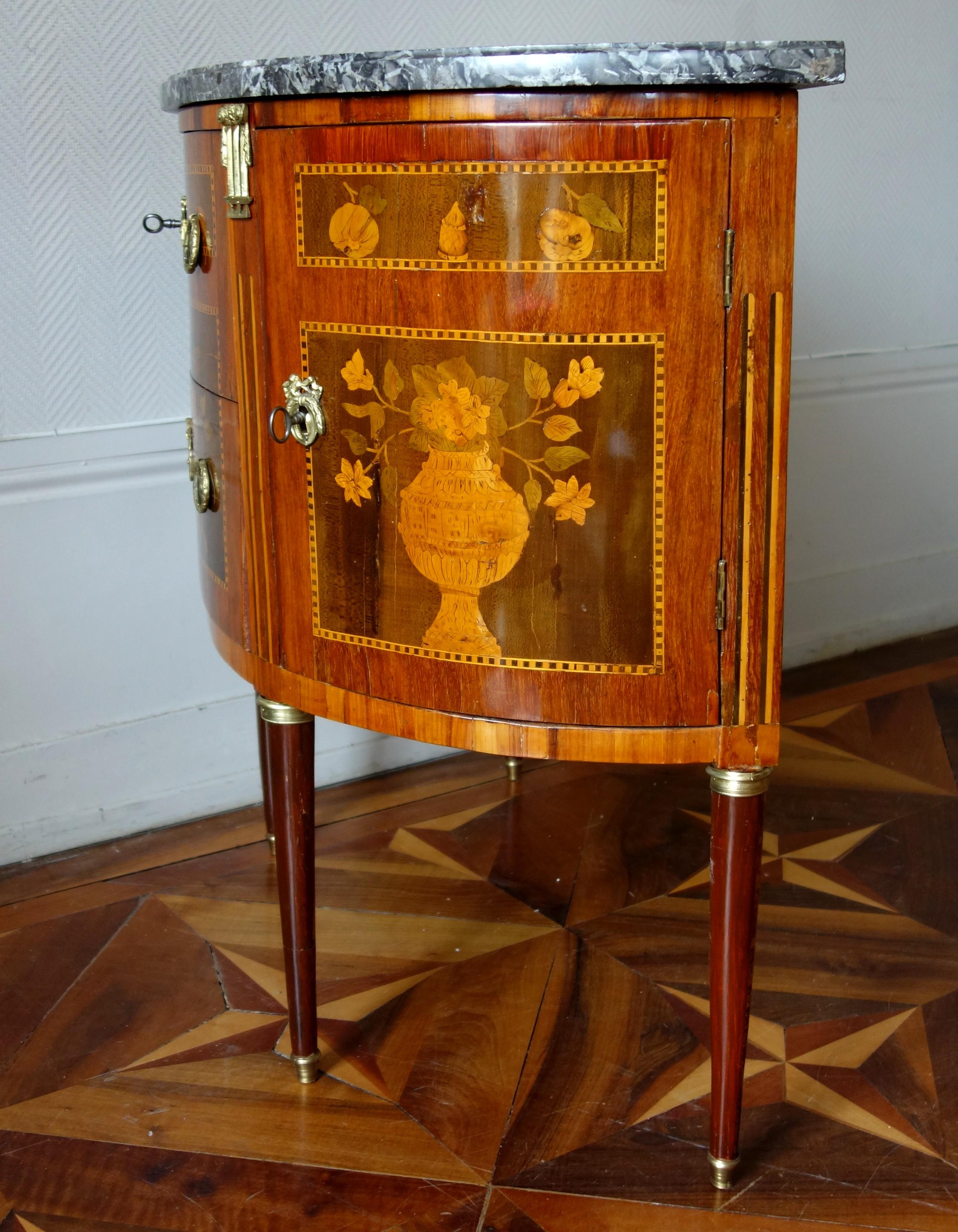 Louis XVI Half-Moon Marquetry Commode / Chest of Drawers, Stamped - 18th Century 3