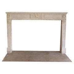 Louis XVI Hand-Carved Stone Fireplace, Neoclassical Design, France