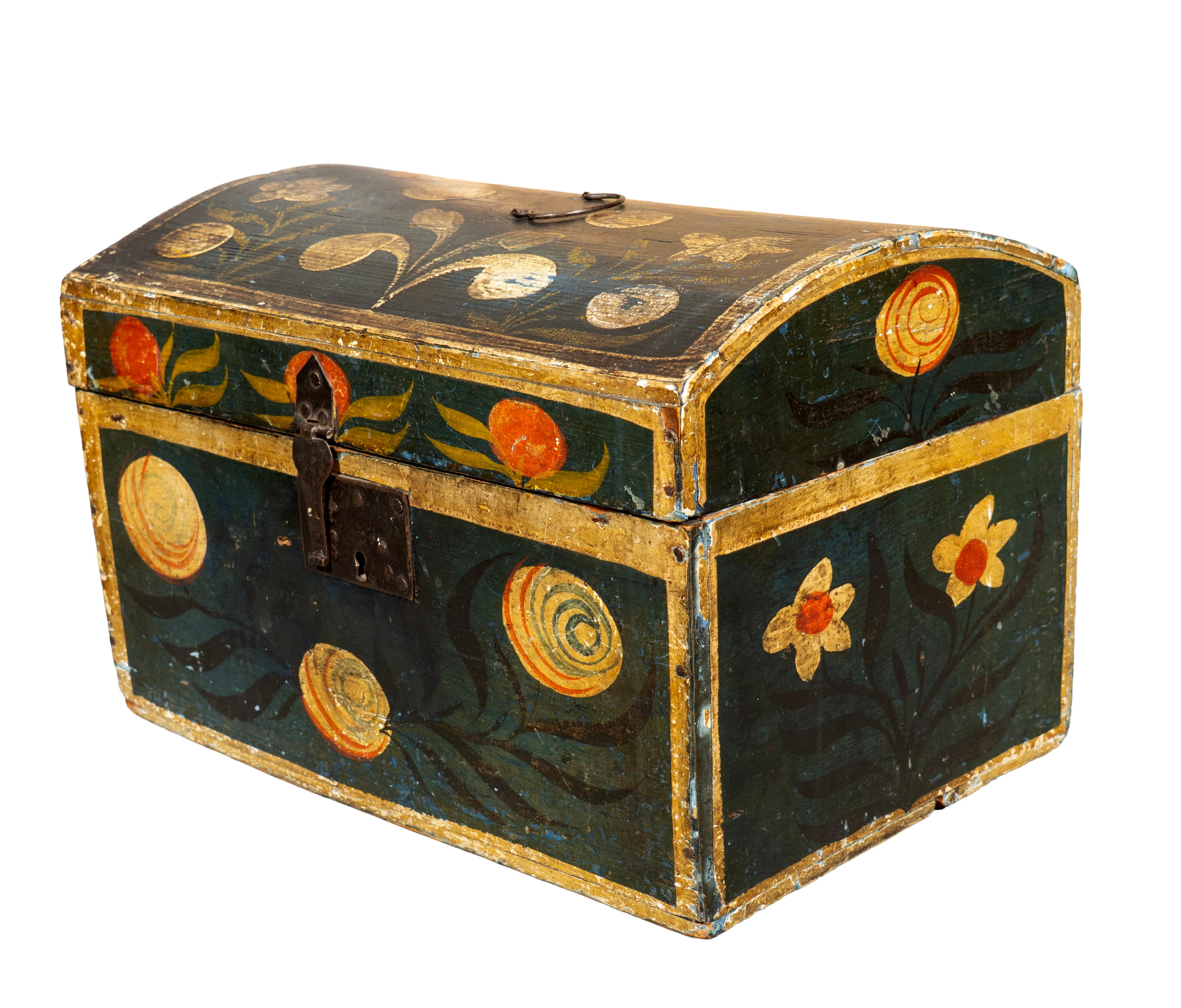 Louis XVI Handbemalte Hochzeitsbox (Kiefernholz) im Angebot