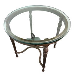 Louis XVI High Style Bronze Accent Table w/ Round Glass Top