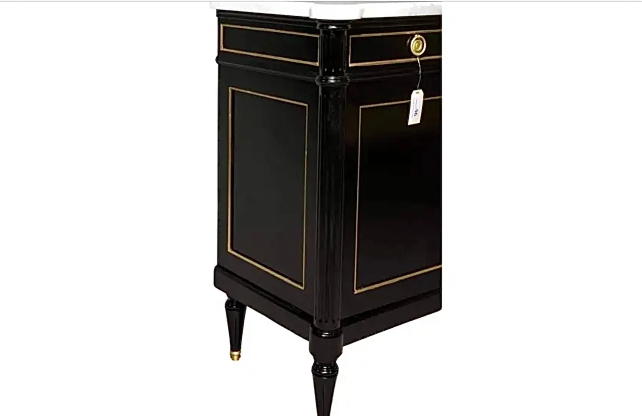 19th Century Louis XVI Hollywood Regency Black Lacquer Marble Top Enfilade Sideboard