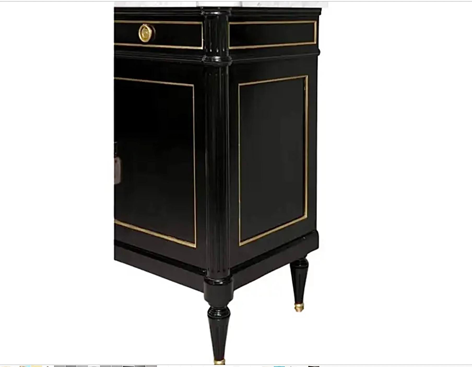 Louis XVI Hollywood Regency Black Lacquer Marble Top Enfilade Sideboard 1