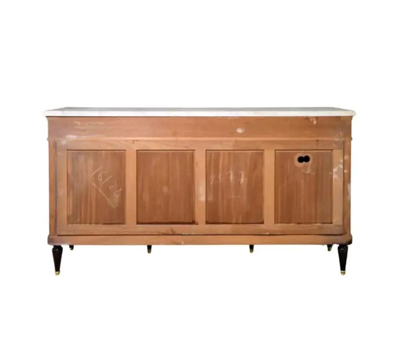 Louis XVI Hollywood Regency Black Lacquer Marble Top Enfilade Sideboard 2