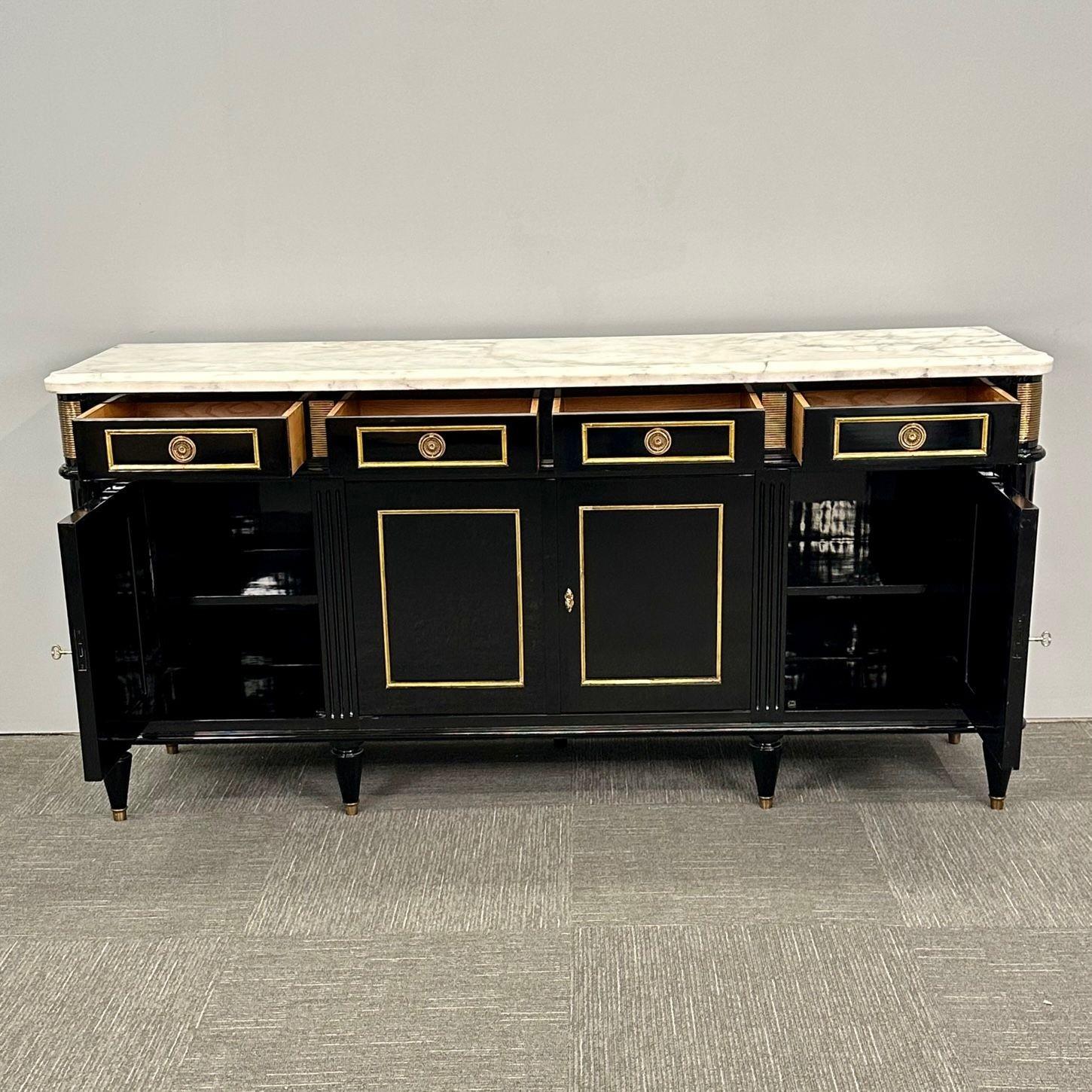 Louis XVI Hollywood Regency Black Lacquer Sideboard / Credenza, Bronze Mounted 9