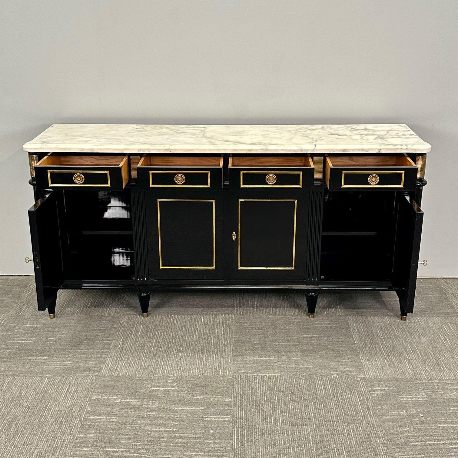 Louis XVI Hollywood Regency Black Lacquer Sideboard / Credenza, Bronze Mounted 10