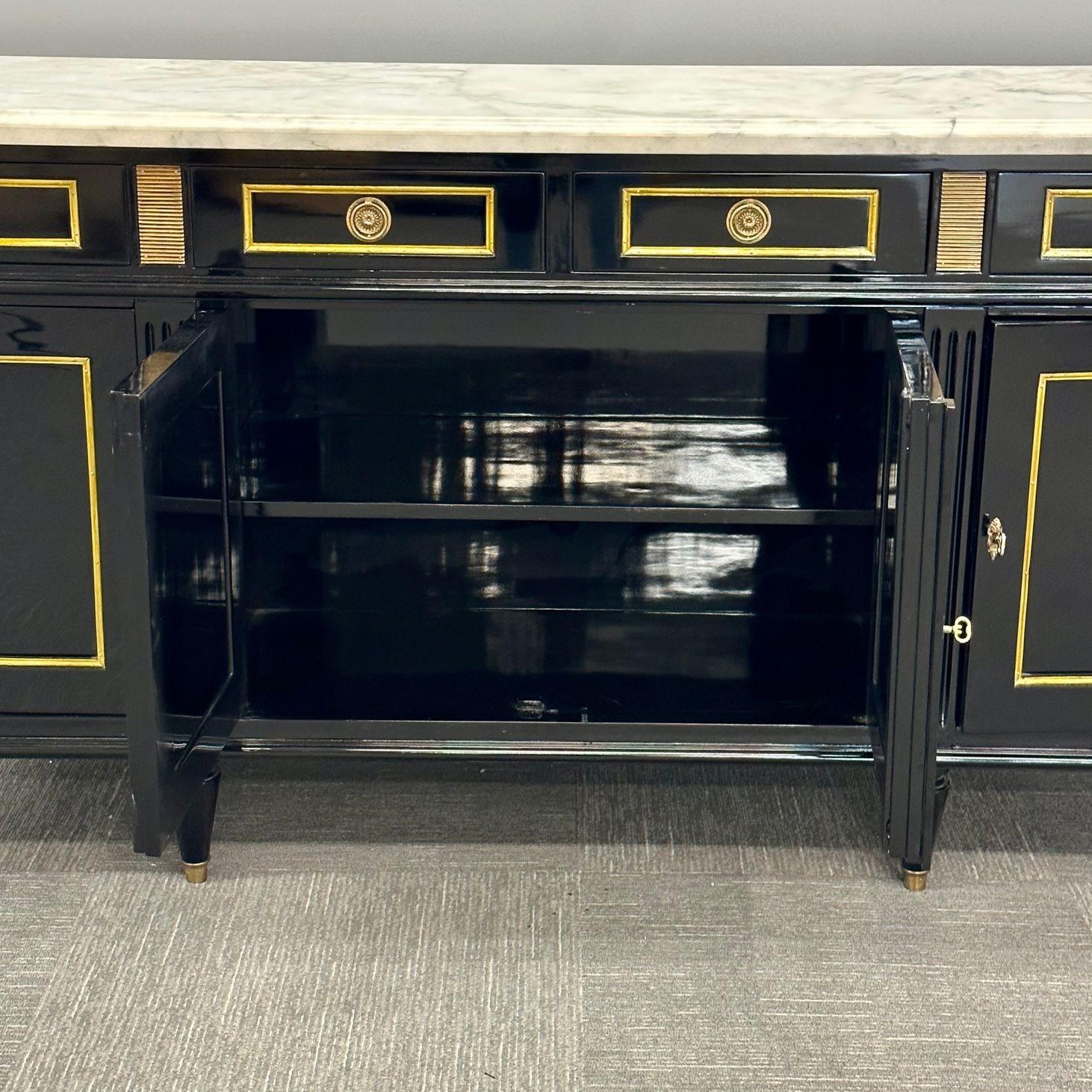 Mid-20th Century Louis XVI Hollywood Regency Black Lacquer Sideboard / Credenza, Bronze Mounted