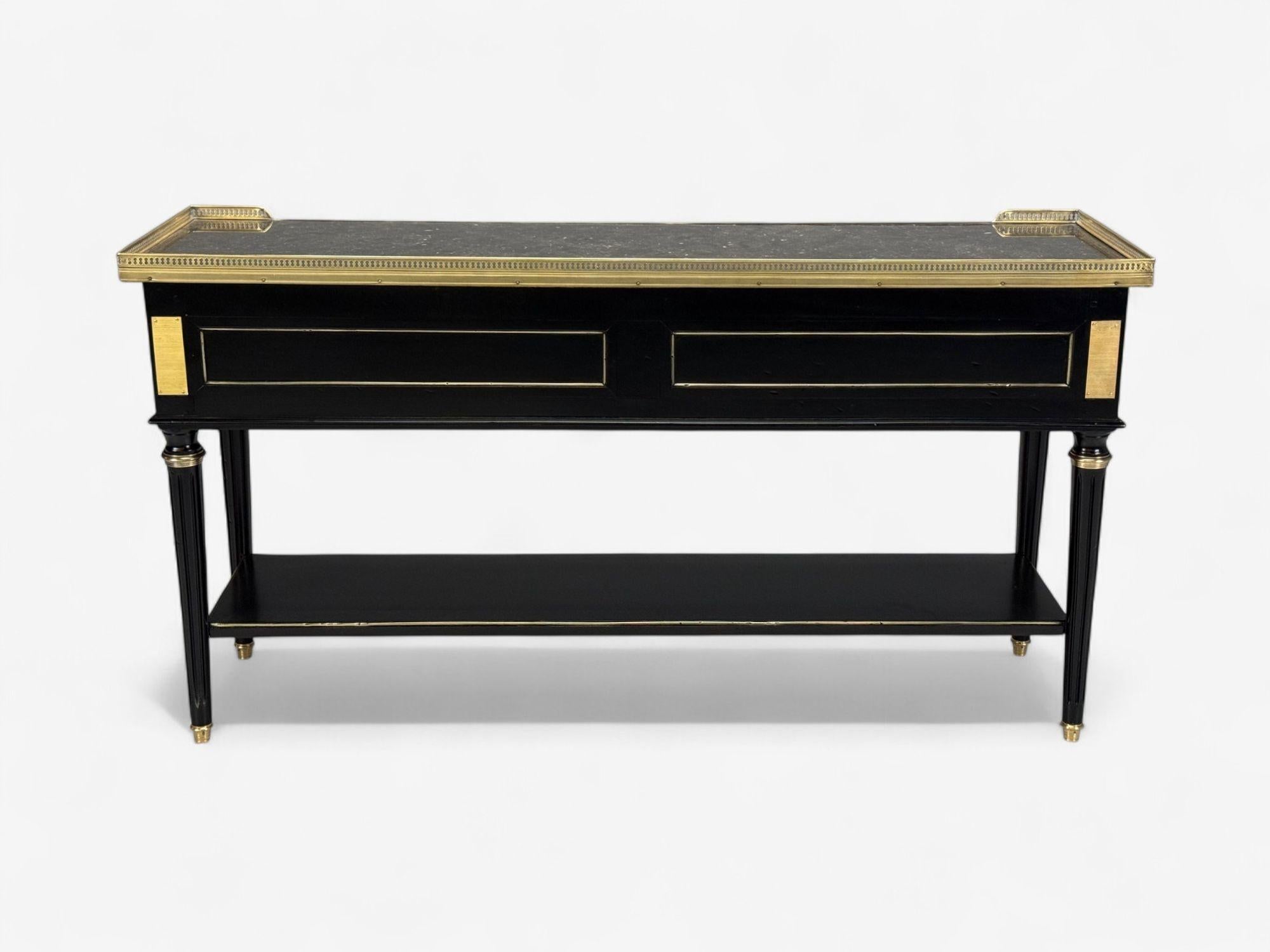 Louis XVI, Hollywood Regency, Bronze, Marble, Ebonized Console, France, 1930s For Sale 6