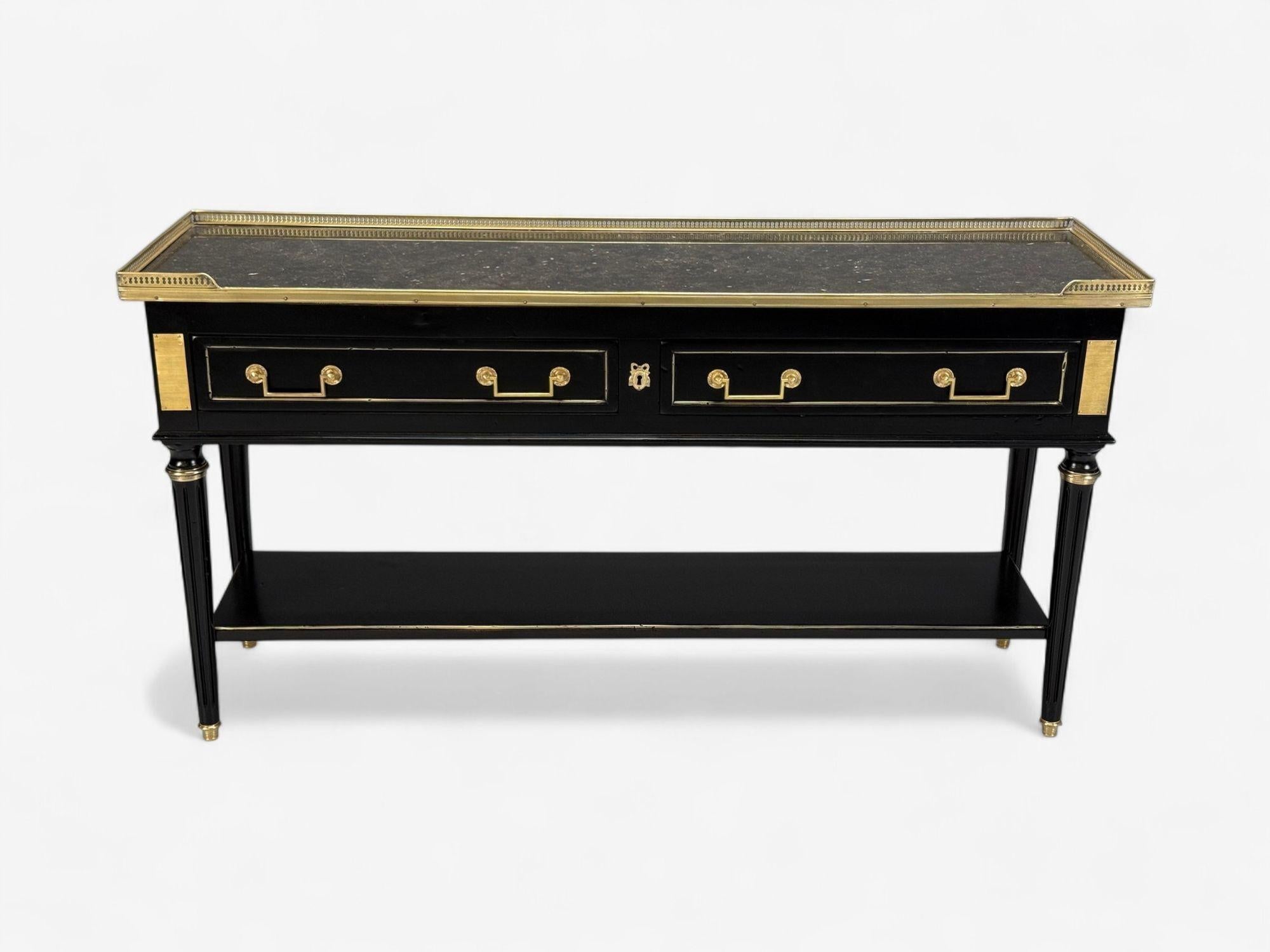 Louis XVI, Hollywood Regency, Bronze, Marble, Ebonized Console, France, 1930s For Sale 7