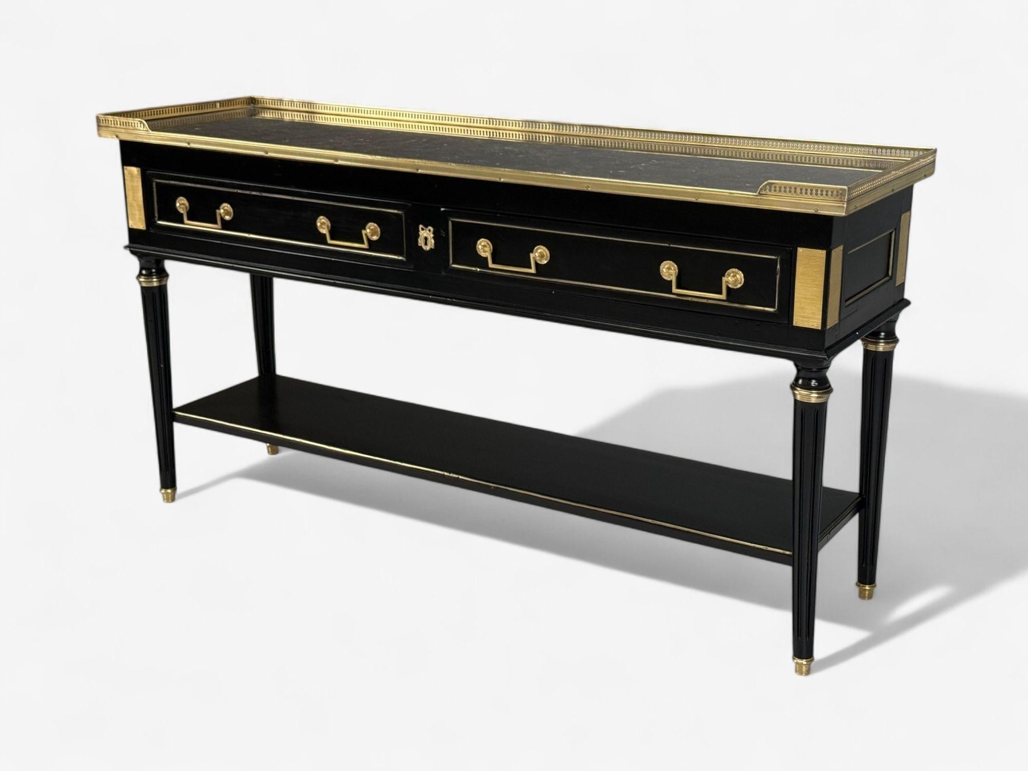 Louis XVI, Hollywood Regency, Bronze, Marble, Ebonized Console, France, 1930s In Good Condition For Sale In Manhasset, NY