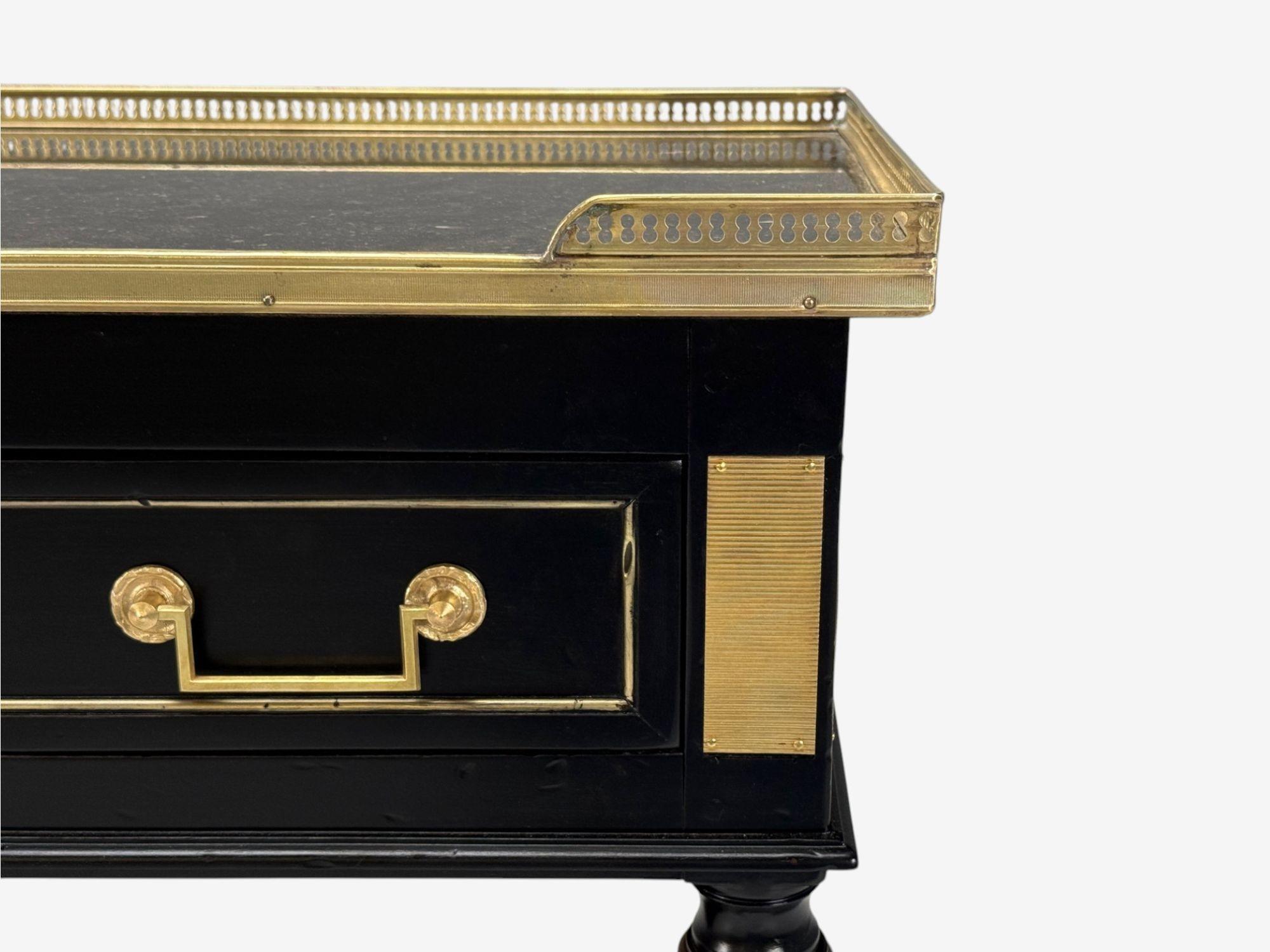 Mid-20th Century Louis XVI, Hollywood Regency, Bronze, Marble, Ebonized Console, France, 1930s For Sale