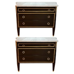 Louis XVI, Hollywood Regency, Commodes, Black Painted Wood, Bronze, Marble