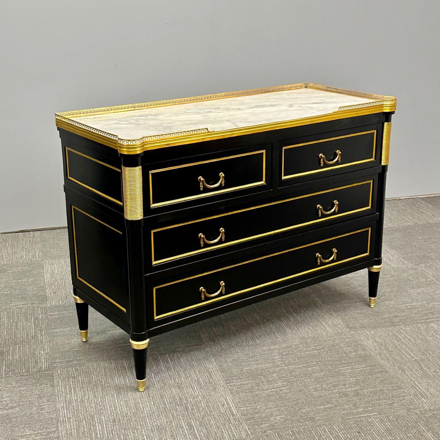 Louis XVI Hollywood Regency Commodes / Nightstands, Maison Jansen Style Black For Sale 6