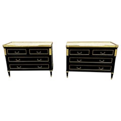 Louis XVI Hollywood Regency Commodes / Nightstands, Maison Jansen Style Black