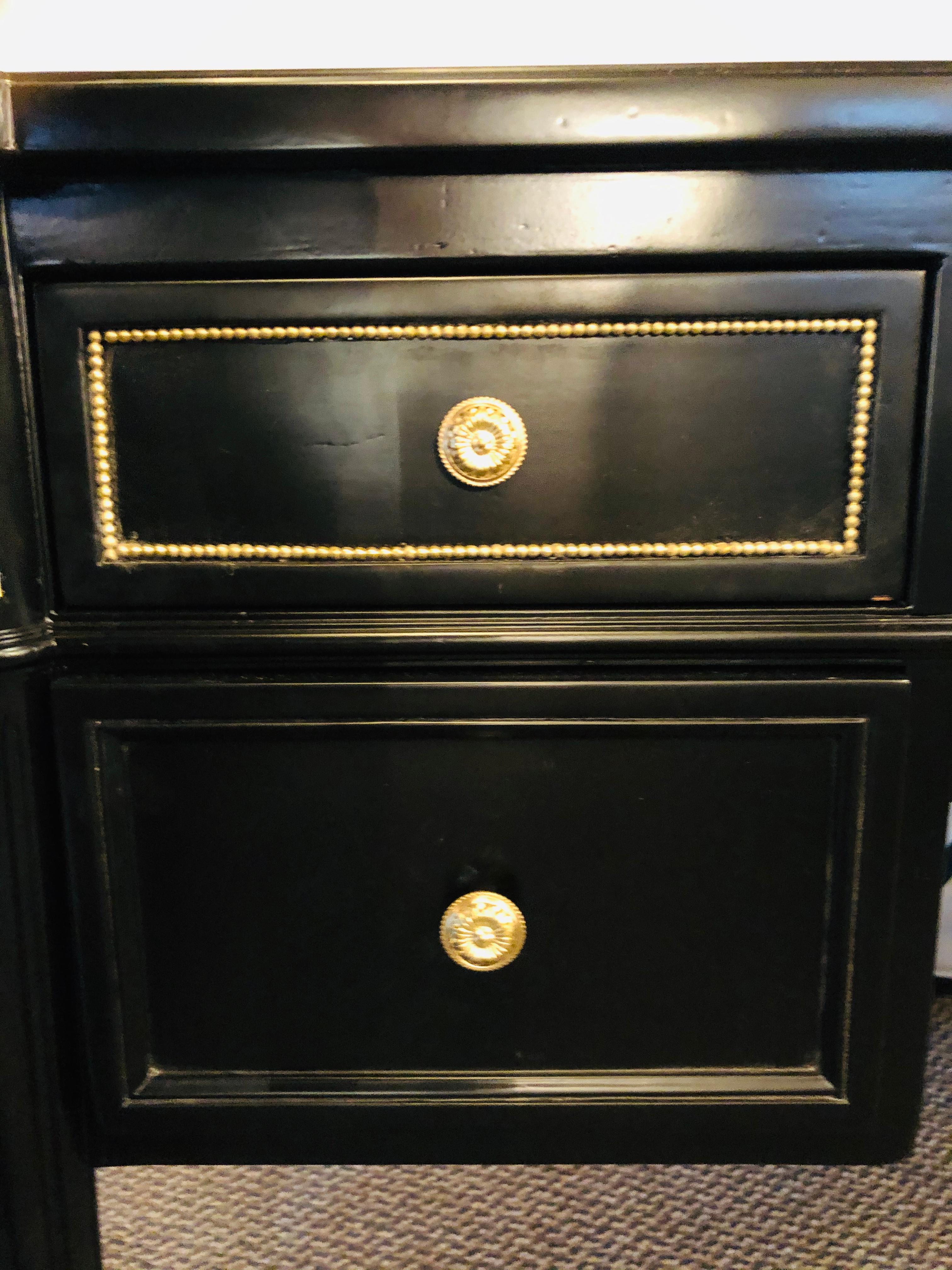 Louis XVI Hollywood Regency Ebony Desk Manner of Maison Jansen Bronze Mounted 5