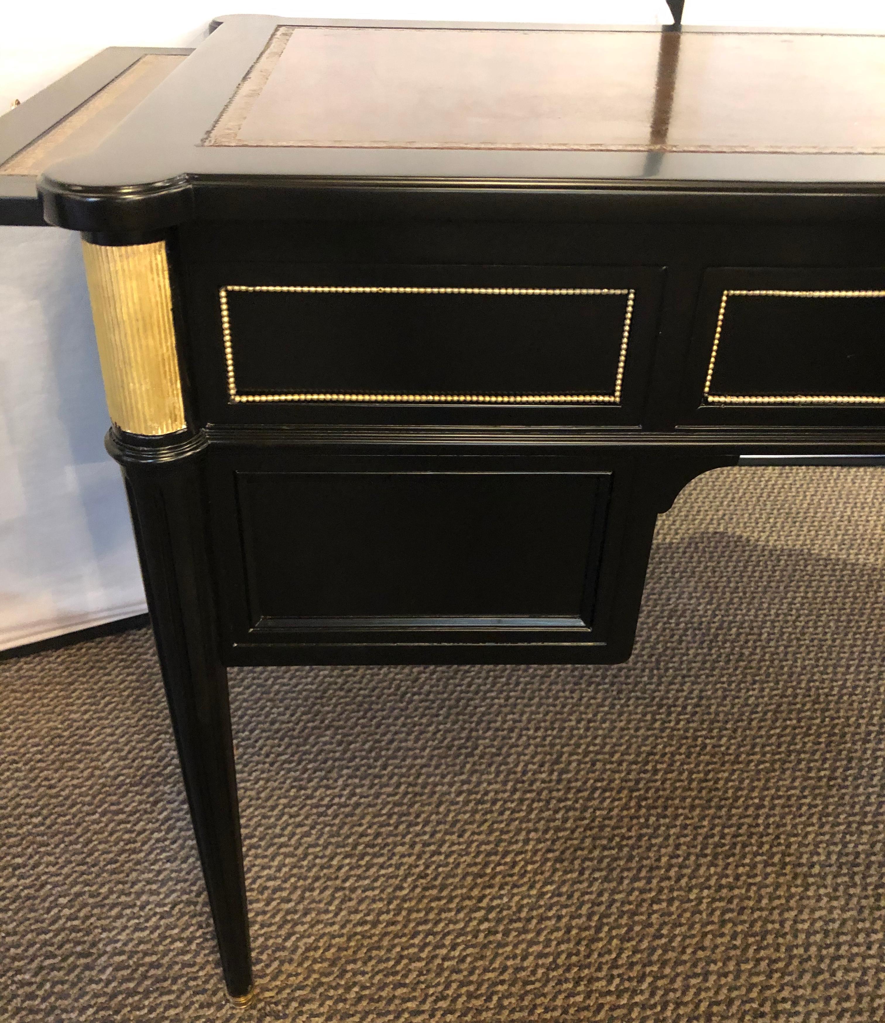 Louis XVI Hollywood Regency Ebony Desk Manner of Maison Jansen Bronze Mounted 8