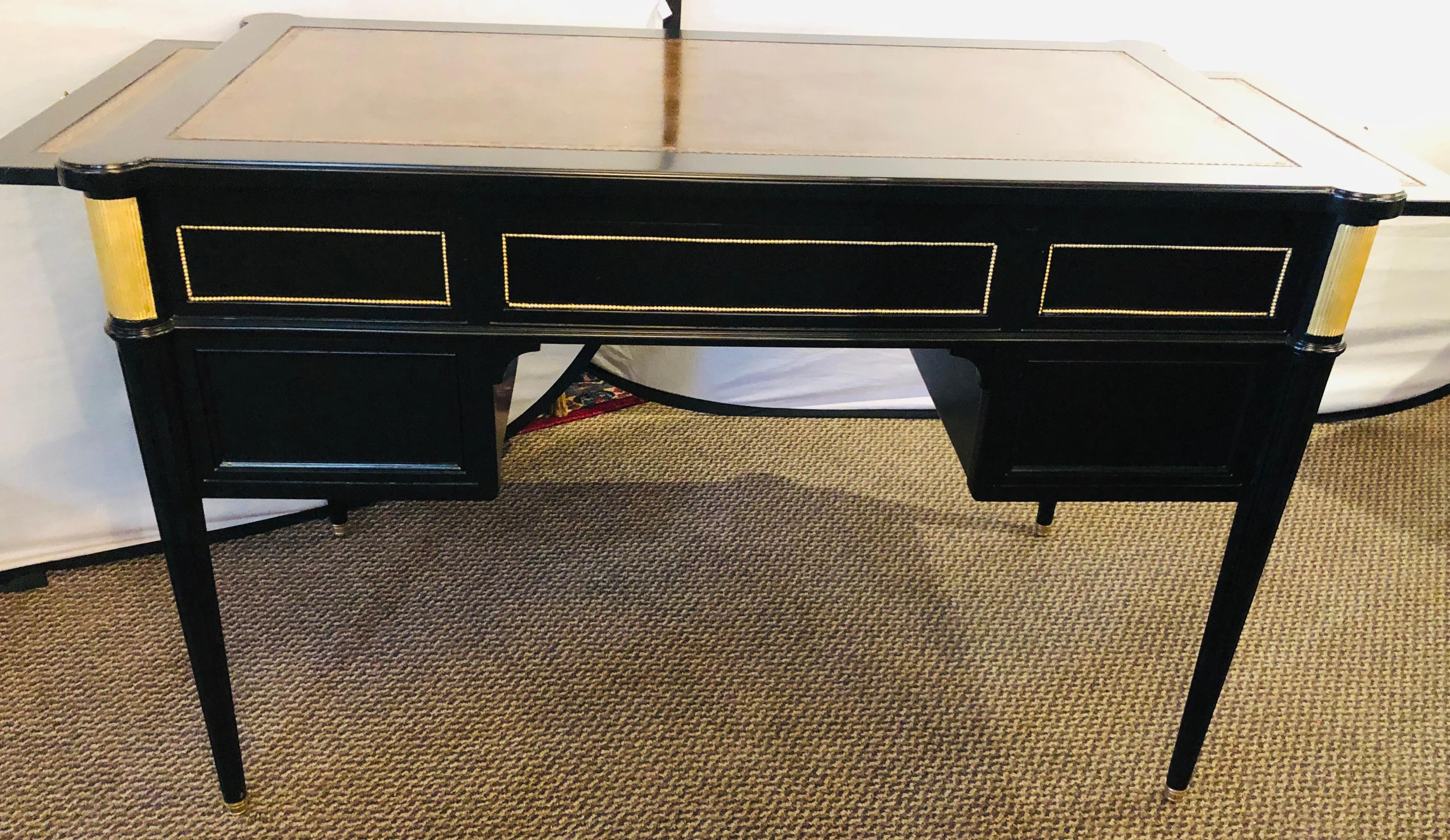 Louis XVI Hollywood Regency Ebony Desk Manner of Maison Jansen Bronze Mounted 1