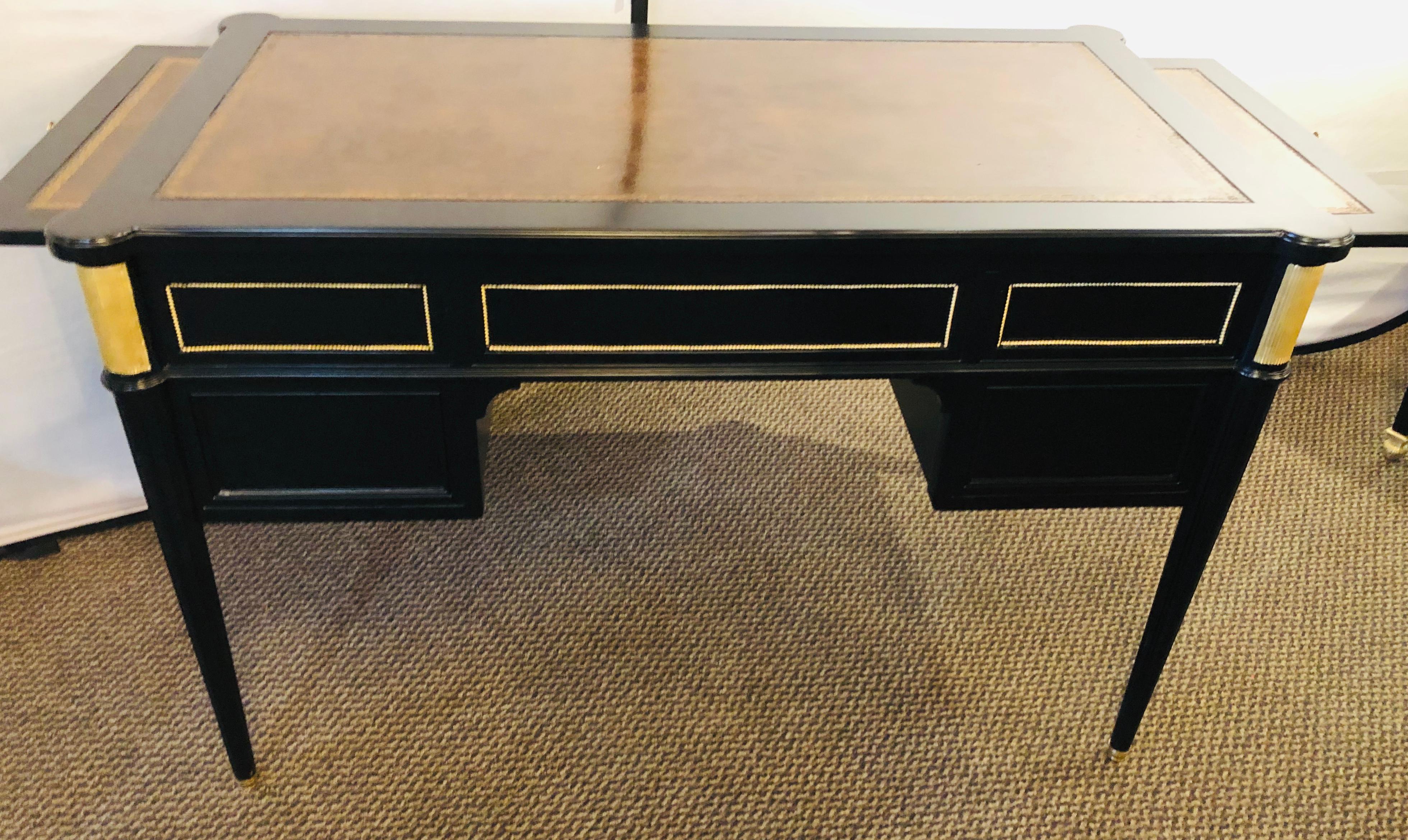 Louis XVI Hollywood Regency Ebony Desk Manner of Maison Jansen Bronze Mounted 2