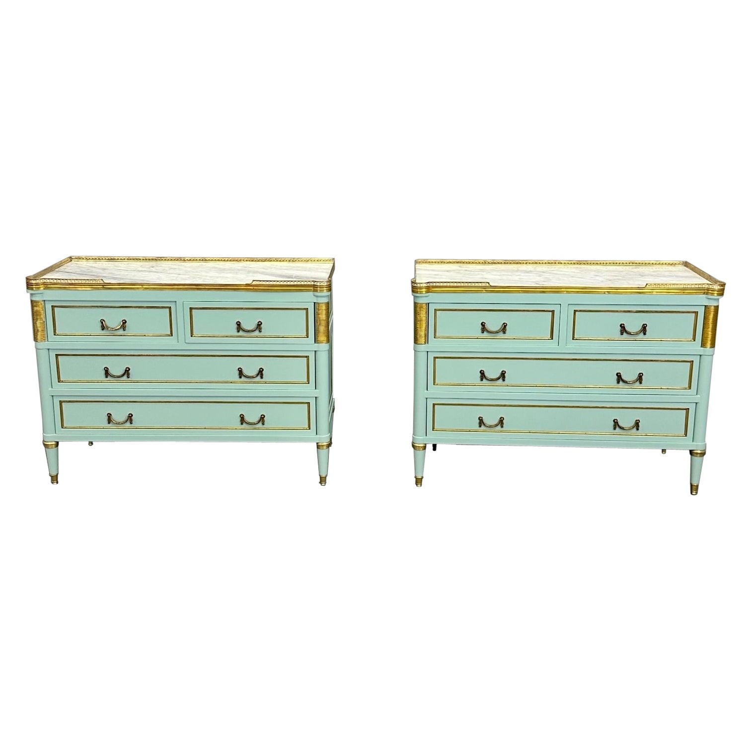 Commodes in stile Luigi XVI Hollywood Regency Jansen, Commodes / Comodini alla menta in vendita