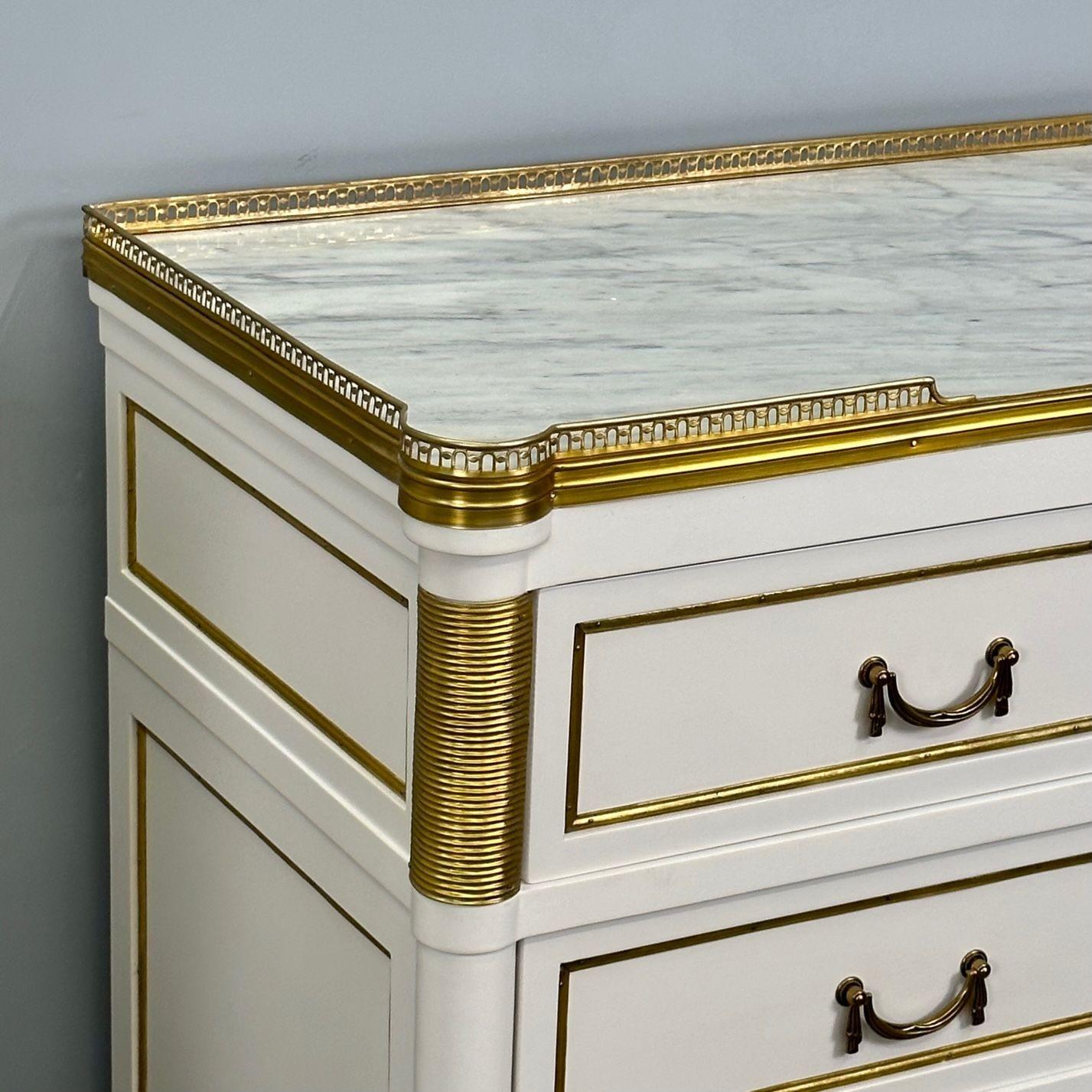 Louis XVI Hollywood Regency Maison Jansen Style White Commodes / Nightstands For Sale 4