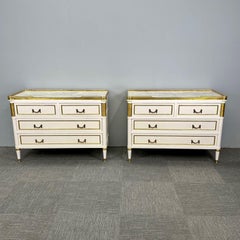 Louis XVI Hollywood Regency Maison Jansen Style White Commodes / Nightstands