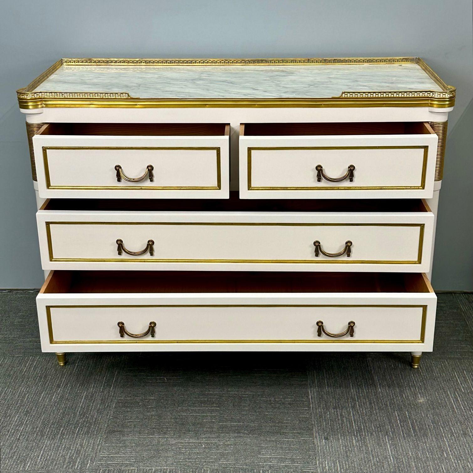 Mid-20th Century Louis XVI Hollywood Regency Maison Jansen Style White Commodes / Nightstands For Sale