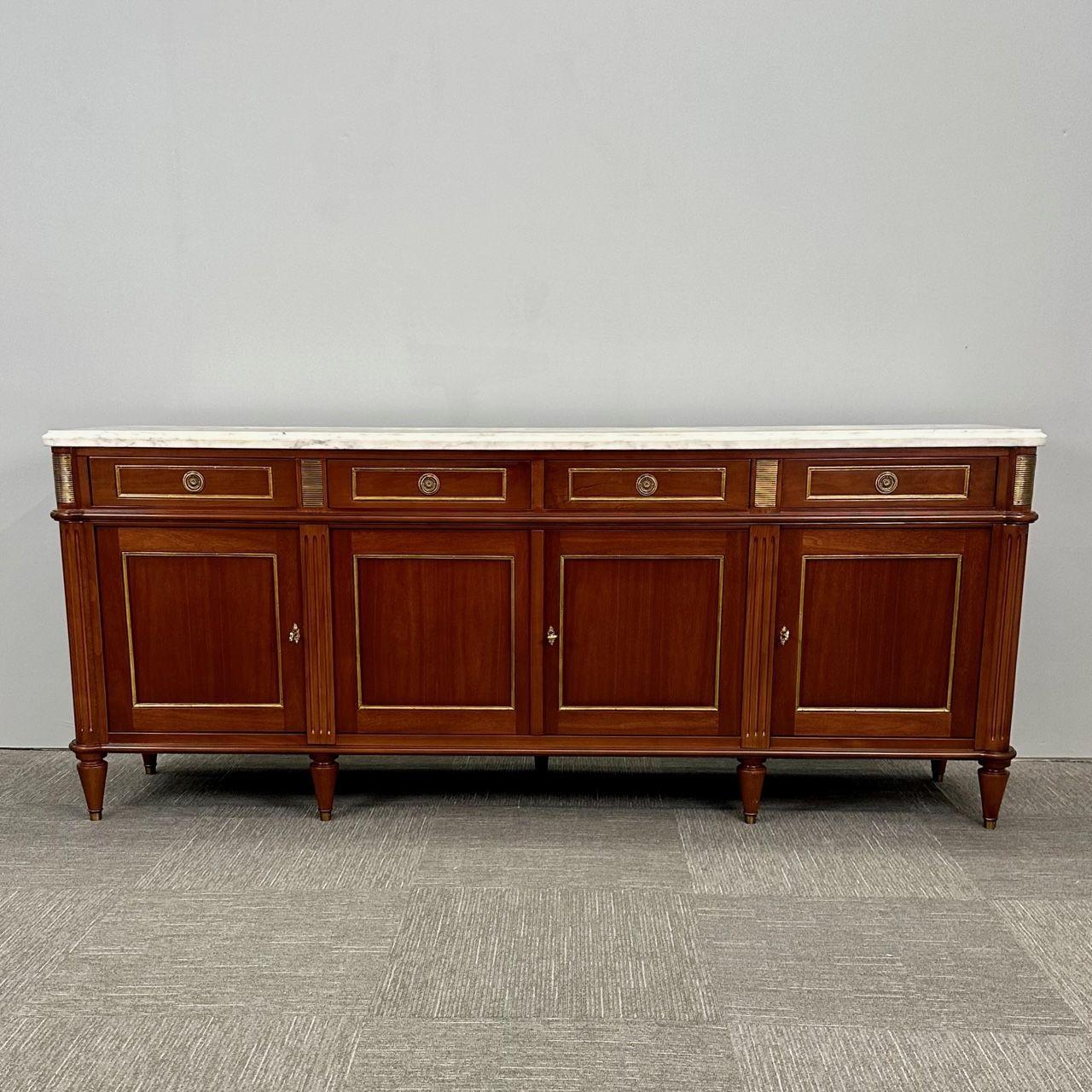 European Louis XVI Hollywood Regency Style Bronze Mounted Mahogany Sideboard / Credenza For Sale