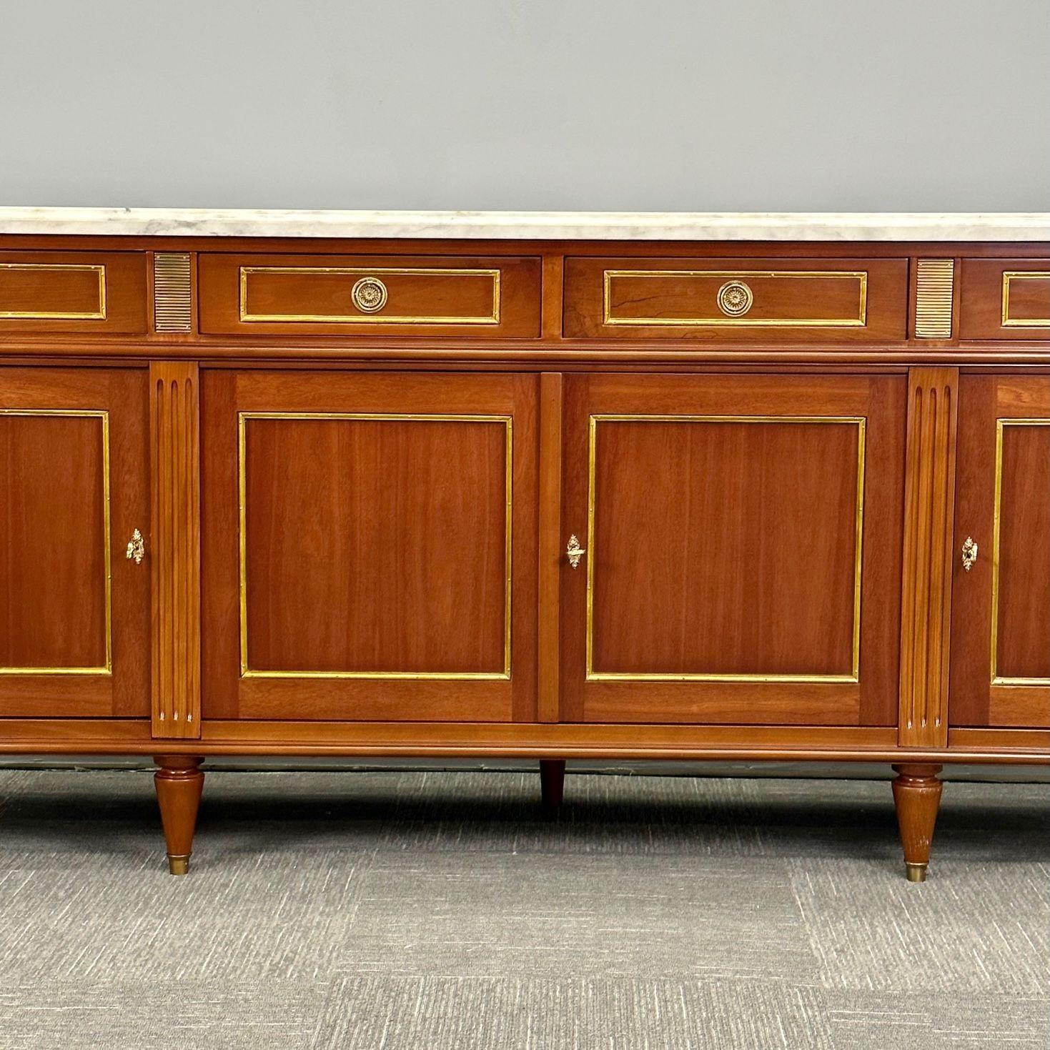 Louis XVI Hollywood Regency Style Bronze Mounted Mahogany Sideboard / Credenza In Good Condition For Sale In Stamford, CT