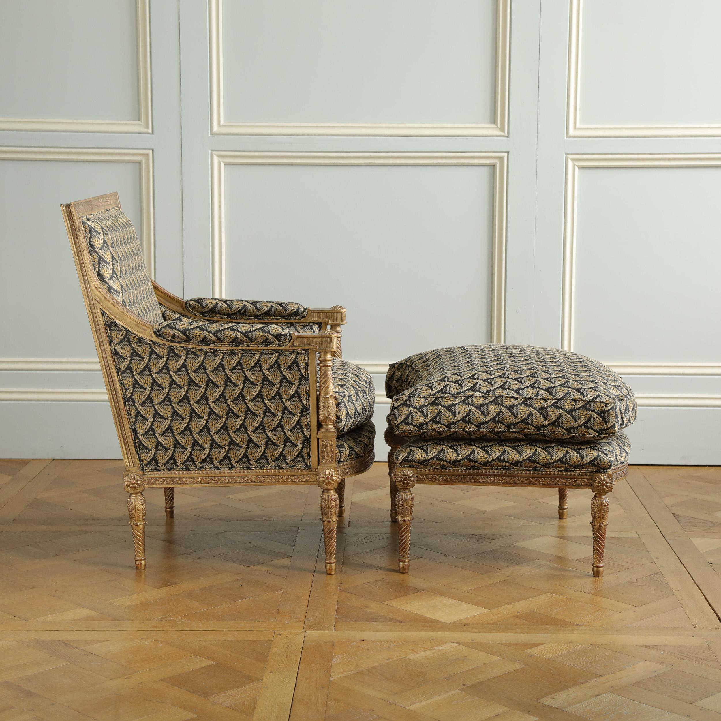 Bergere aus vergoldetem Holz im Jacob-Stil im Louis-XVI.-Stil von La Maison London im Angebot 4