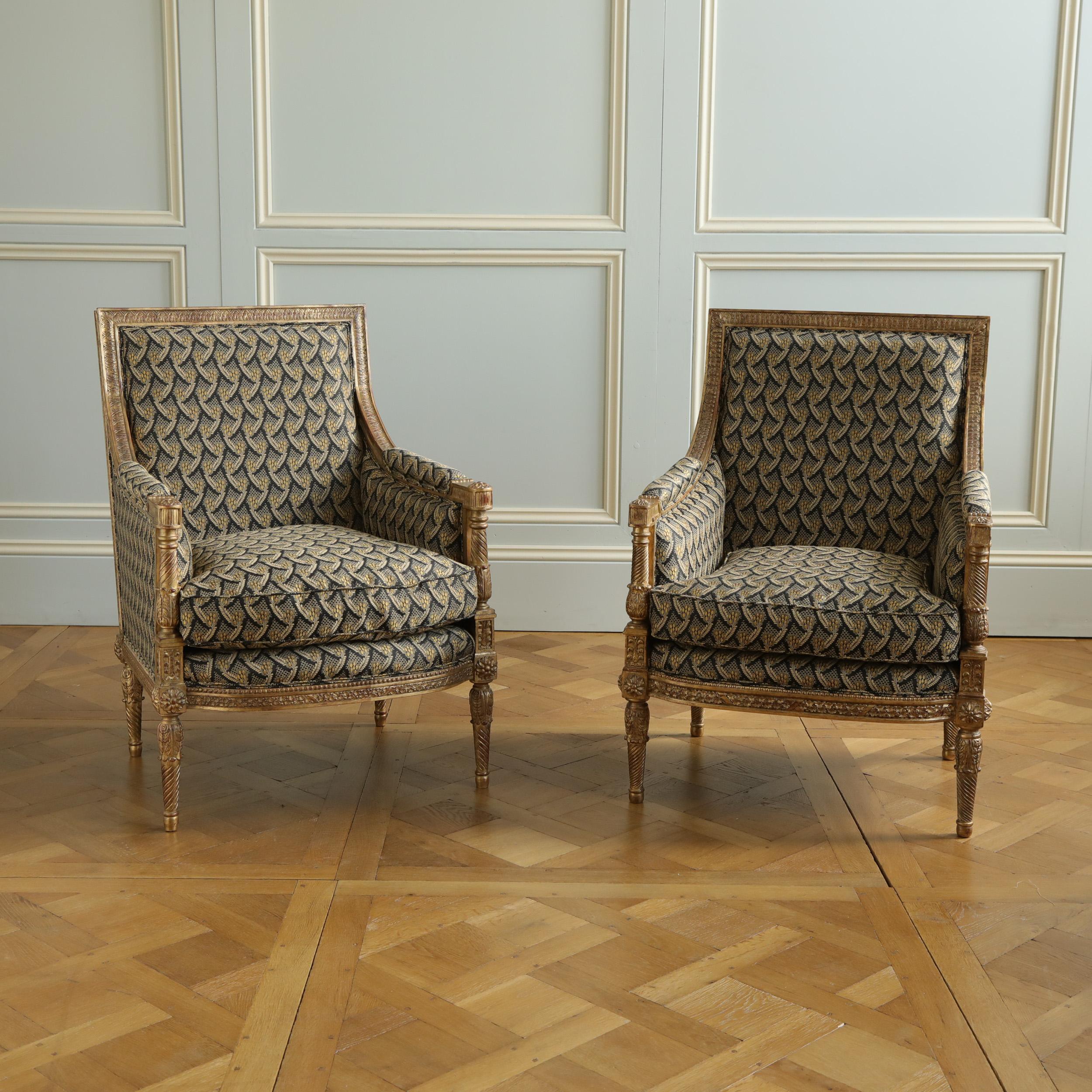Bergere aus vergoldetem Holz im Jacob-Stil im Louis-XVI.-Stil von La Maison London im Angebot 9