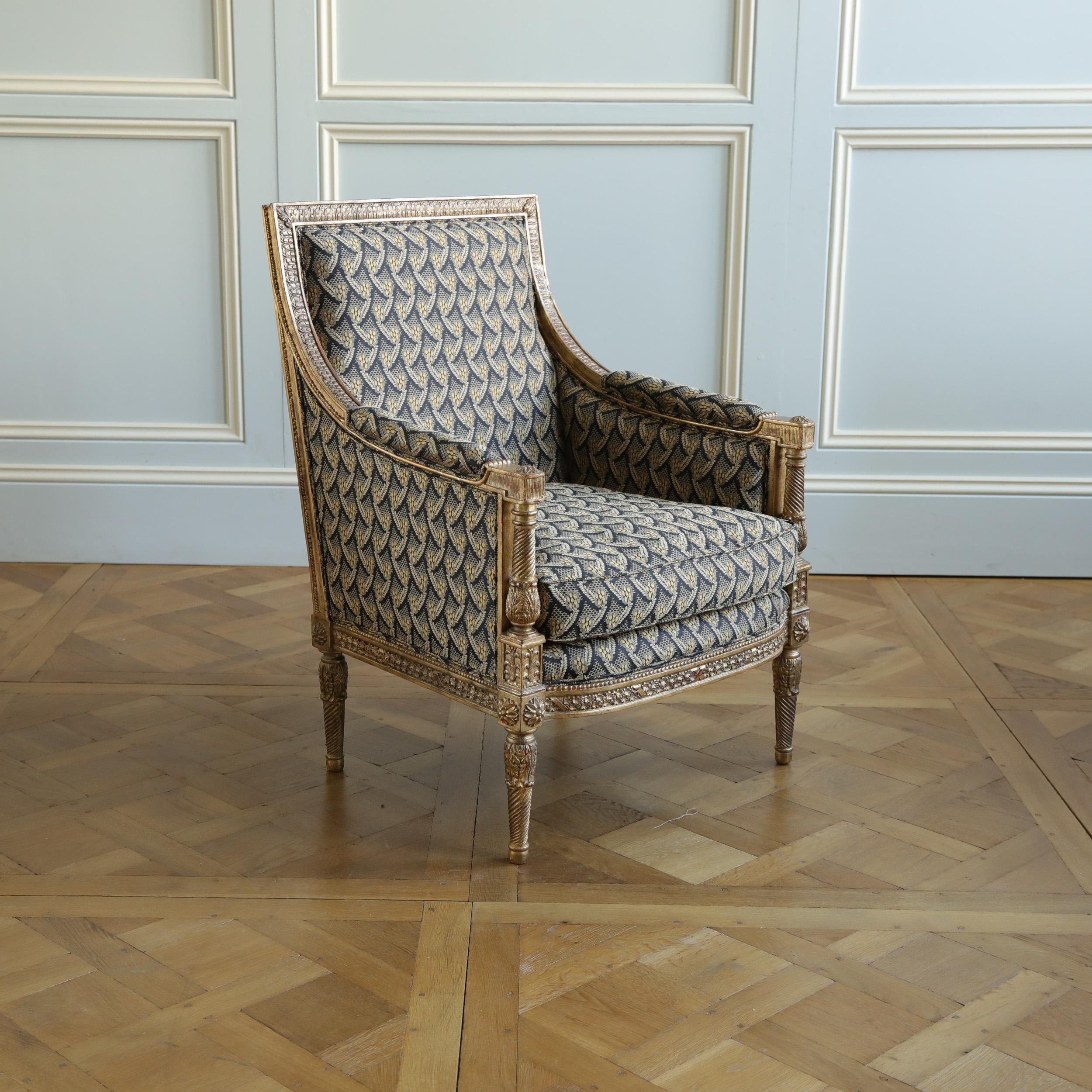 Bergere aus vergoldetem Holz im Jacob-Stil im Louis-XVI.-Stil von La Maison London (Britisch) im Angebot
