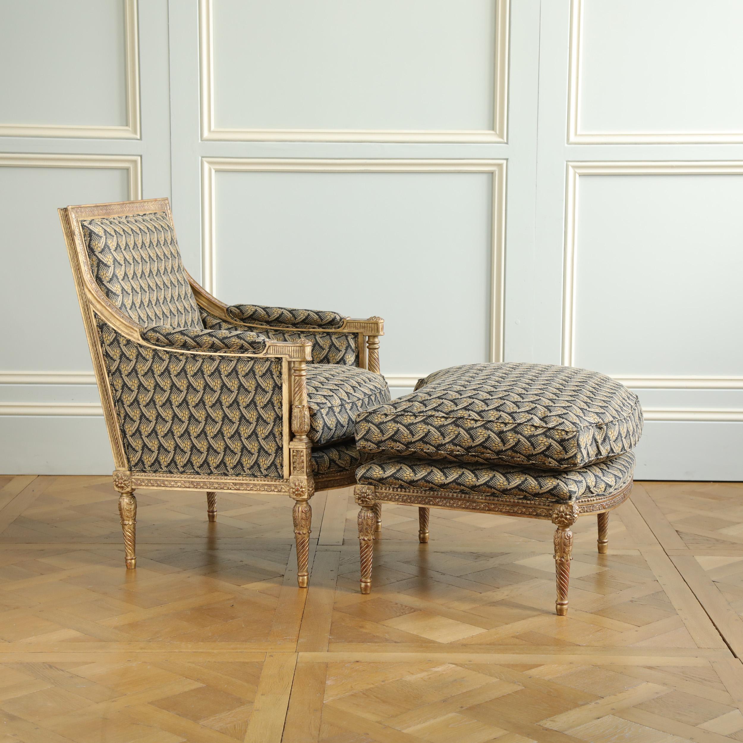Bergere aus vergoldetem Holz im Jacob-Stil im Louis-XVI.-Stil von La Maison London im Angebot 1