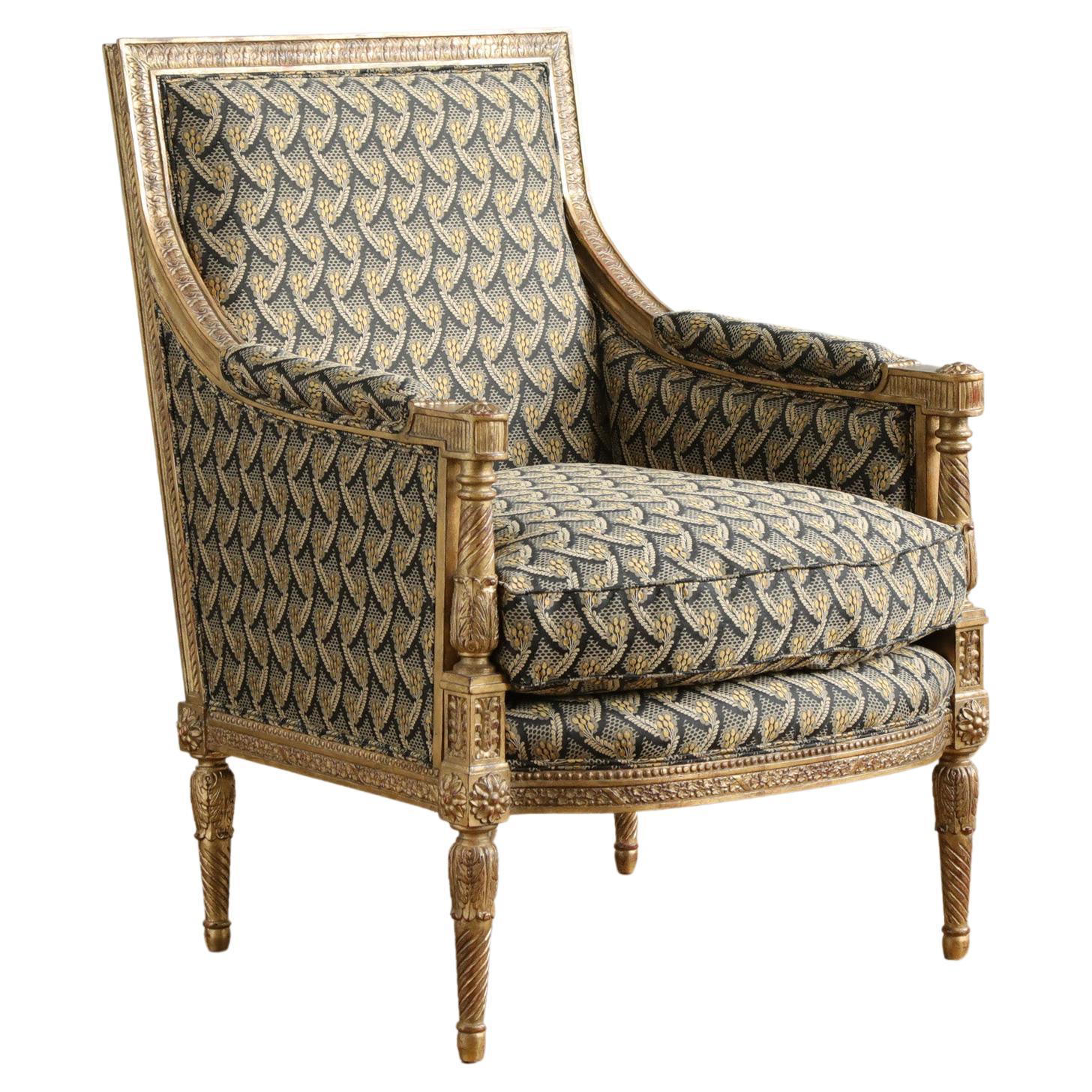 Bergere aus vergoldetem Holz im Jacob-Stil im Louis-XVI.-Stil von La Maison London im Angebot