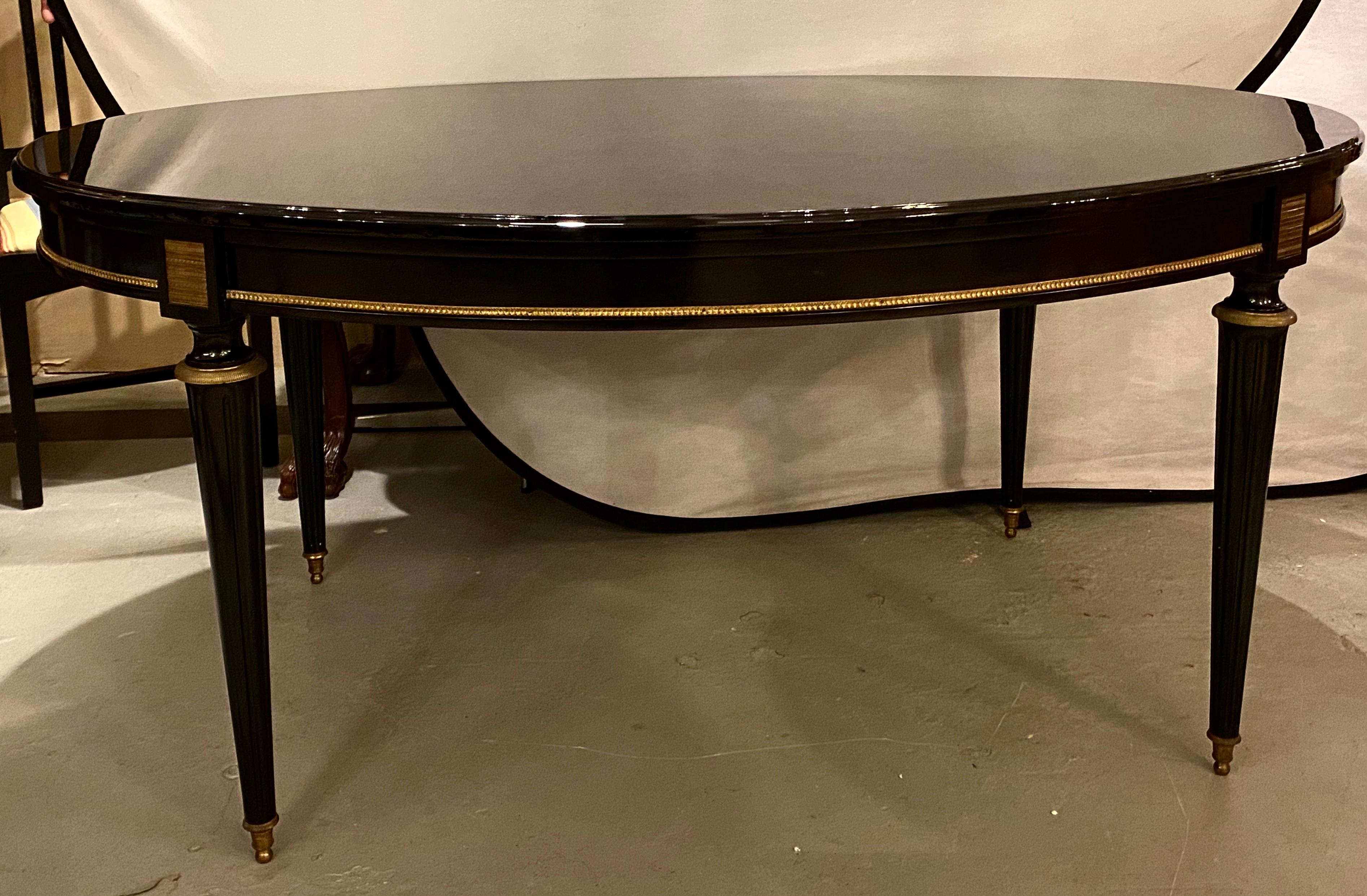 French Louis XVI Jansen Style Center or Dining Table Black Lacquer Steinway Finish For Sale