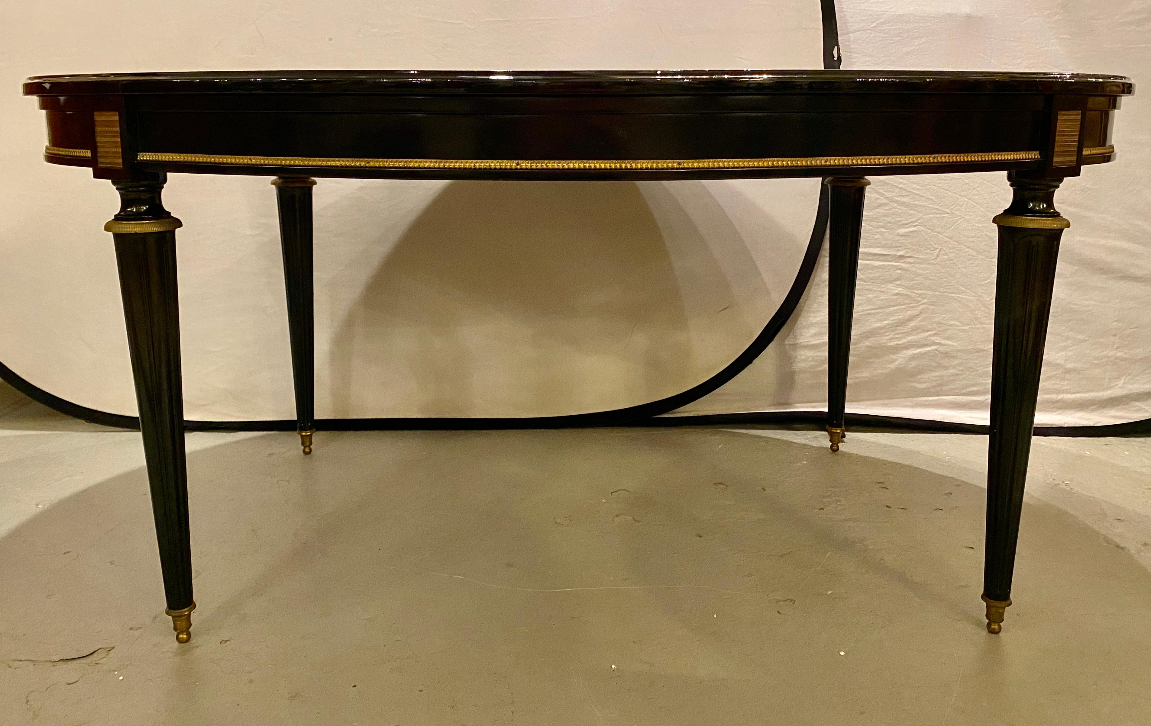 20th Century Louis XVI Jansen Style Center or Dining Table Black Lacquer Steinway Finish For Sale