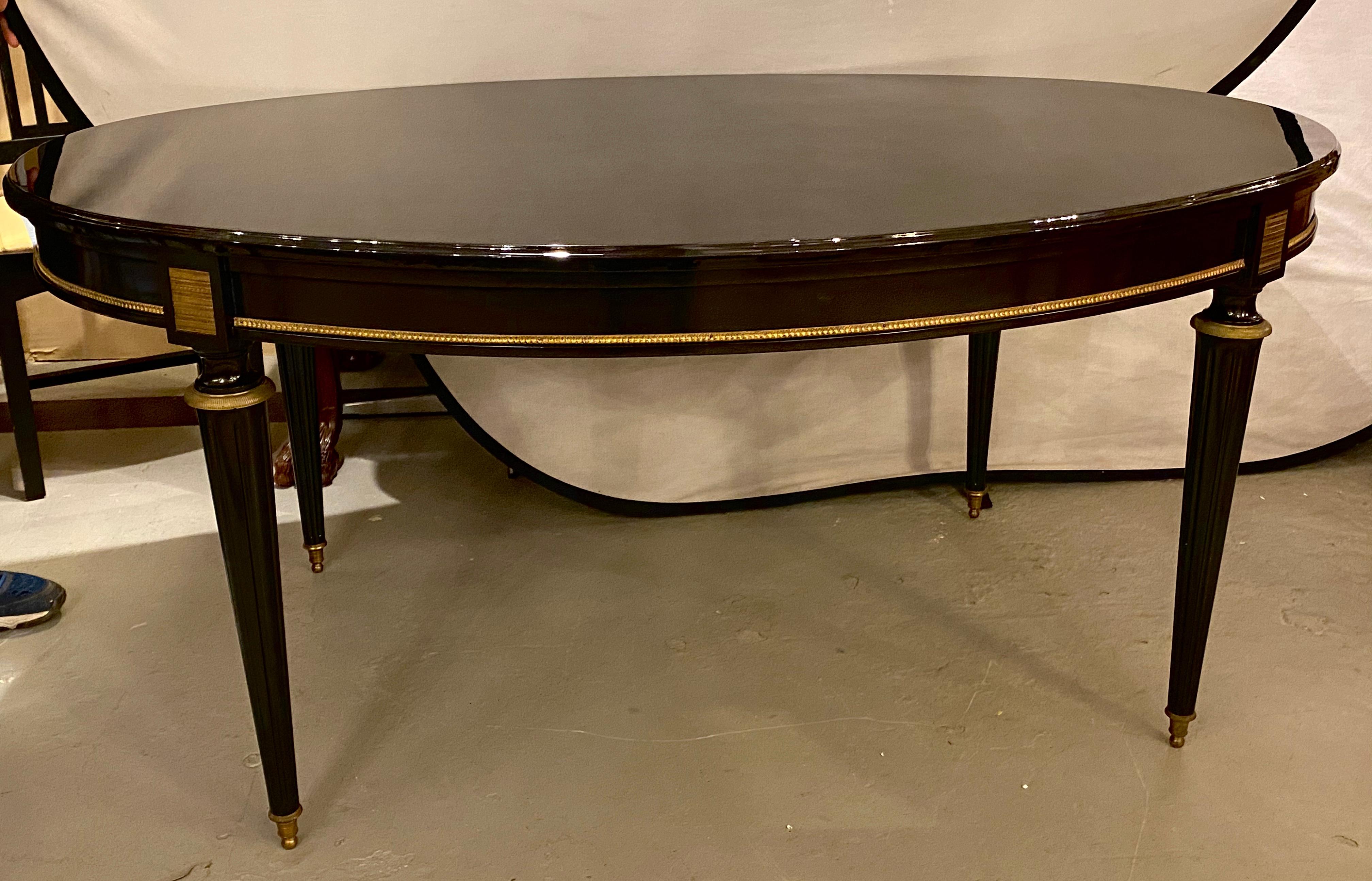 Wood Louis XVI Jansen Style Center or Dining Table Black Lacquer Steinway Finish For Sale