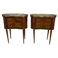 Louis XVI Kidney-Shaped Side Tables with Marble Tops, France, 1930 Brass Gallery