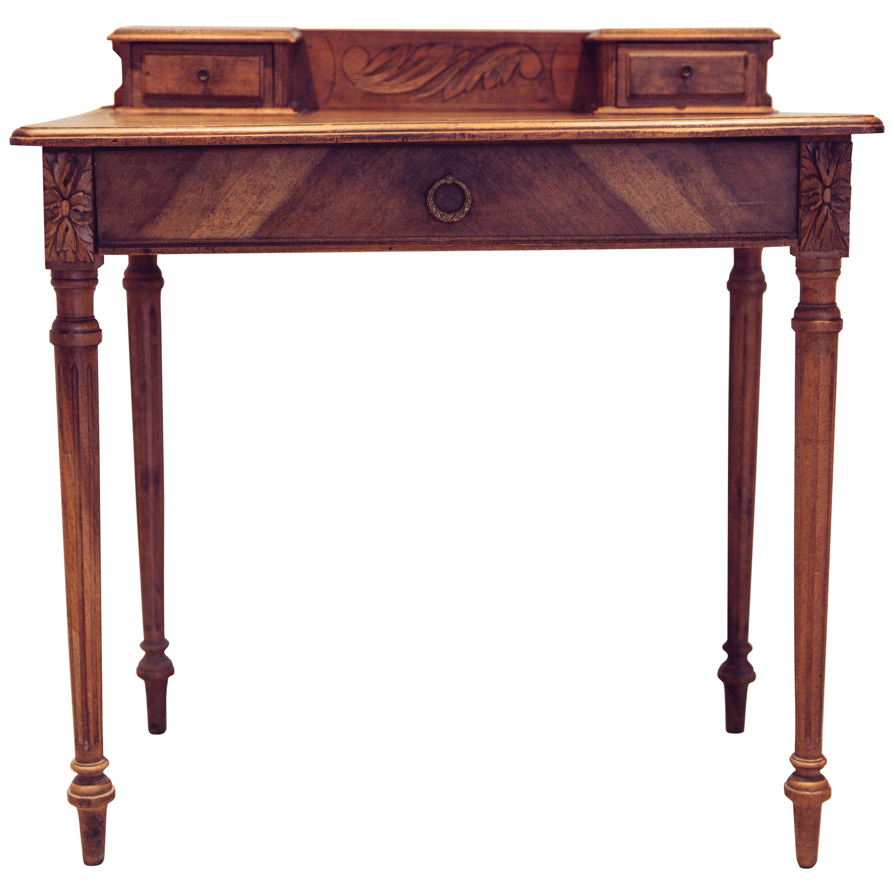 Louis XVI Ladies Writing Table Desk Bureau Book Match Walnut Wood For Sale