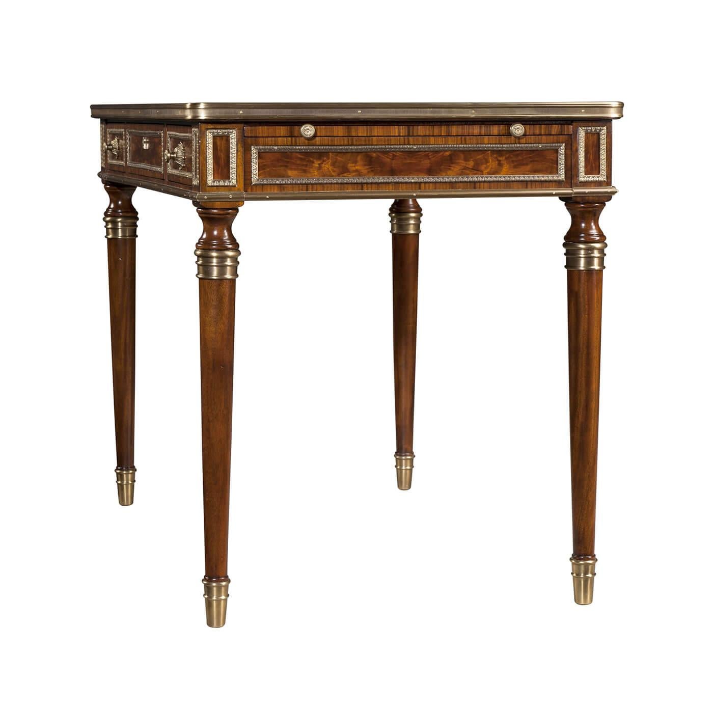 Brass Louis XVI Leather Top Mahogany Desk For Sale