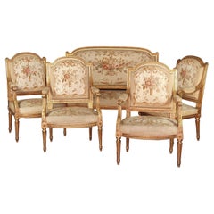 Meubles de salon Louis XVI en bois doré et tapisserie d'Aubusson