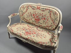 Salón Luis XVI De Madera Lacada Gris Y Tapicería