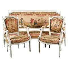 Louis XVI Living Room set In Lacquered Wood And Aubusson Tapestry