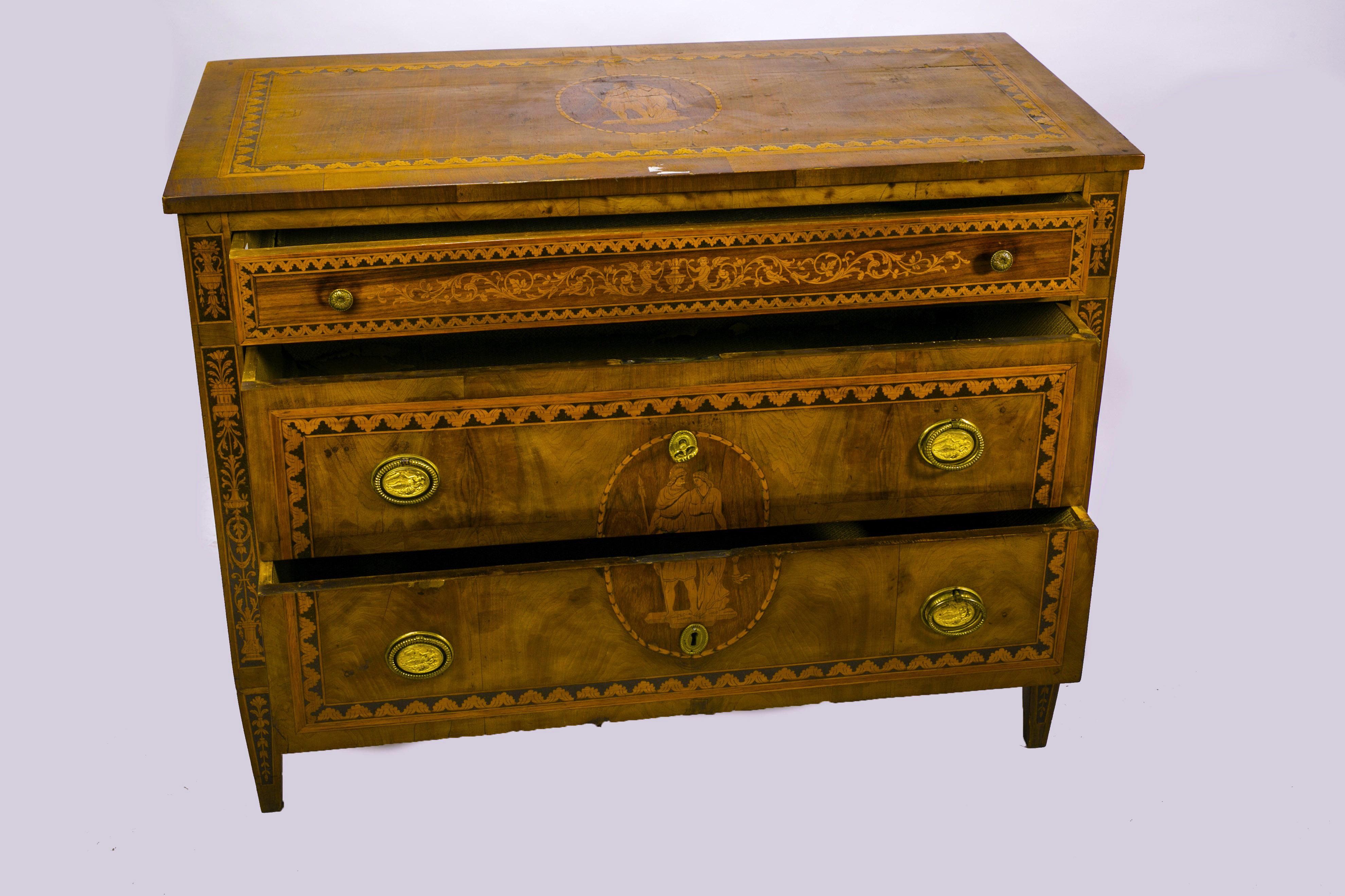 Italian Louis XVI Lombard Dresser Richly Inlaid For Sale