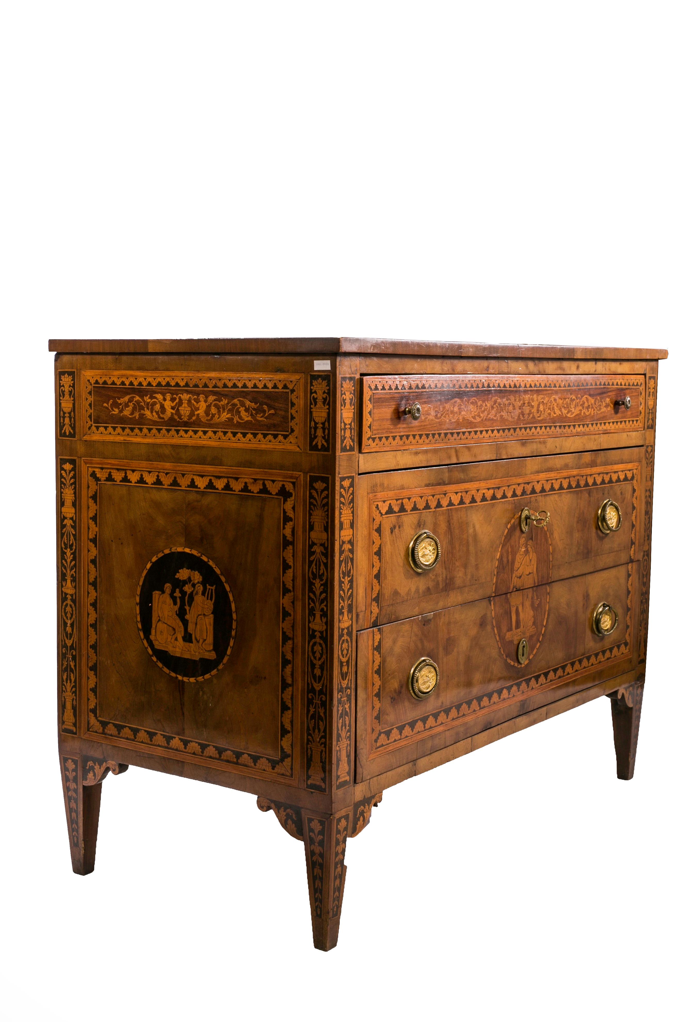 Inlay Louis XVI Lombard Dresser Richly Inlaid For Sale