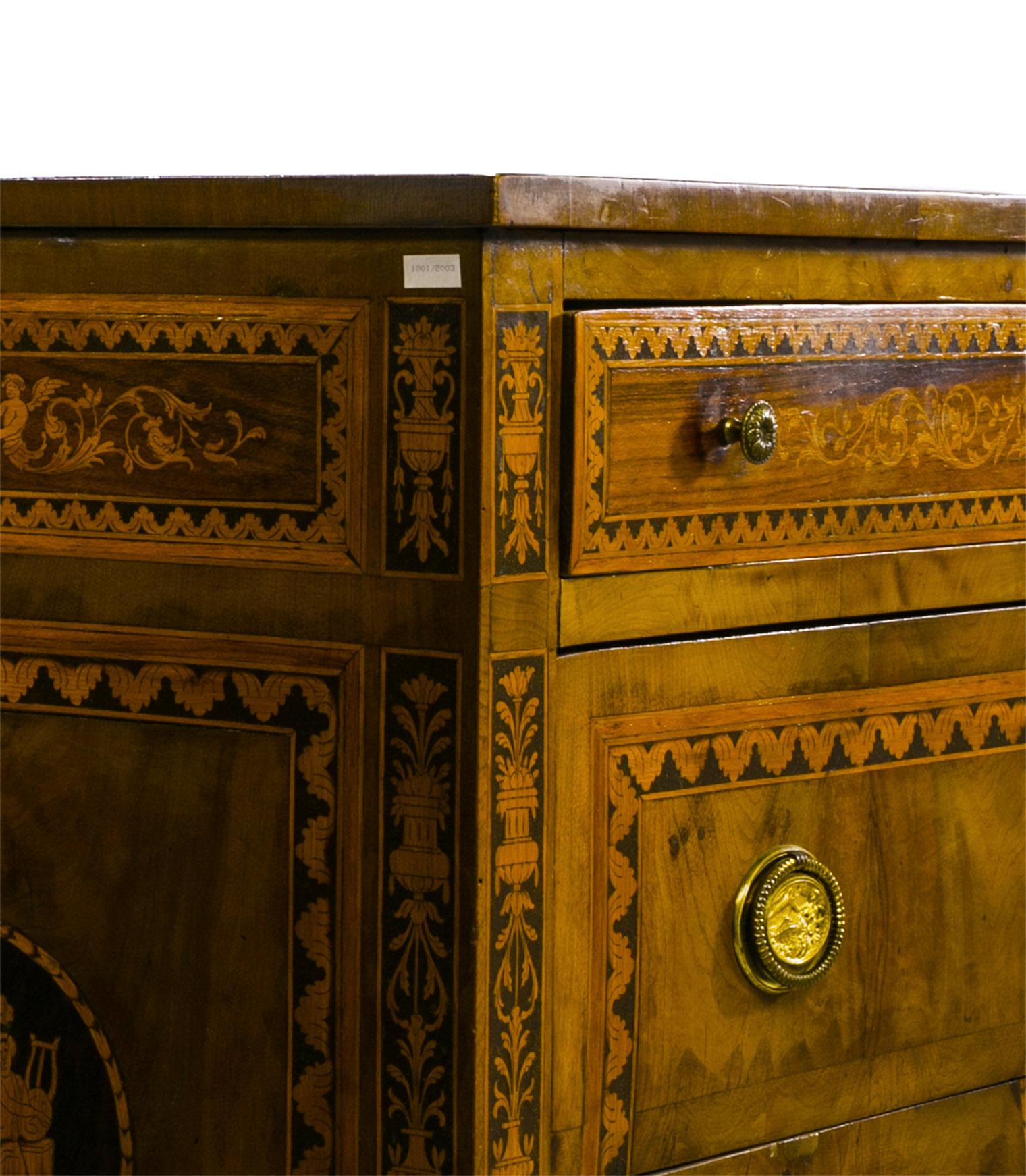 Late 18th Century Louis XVI Lombard Dresser Richly Inlaid For Sale