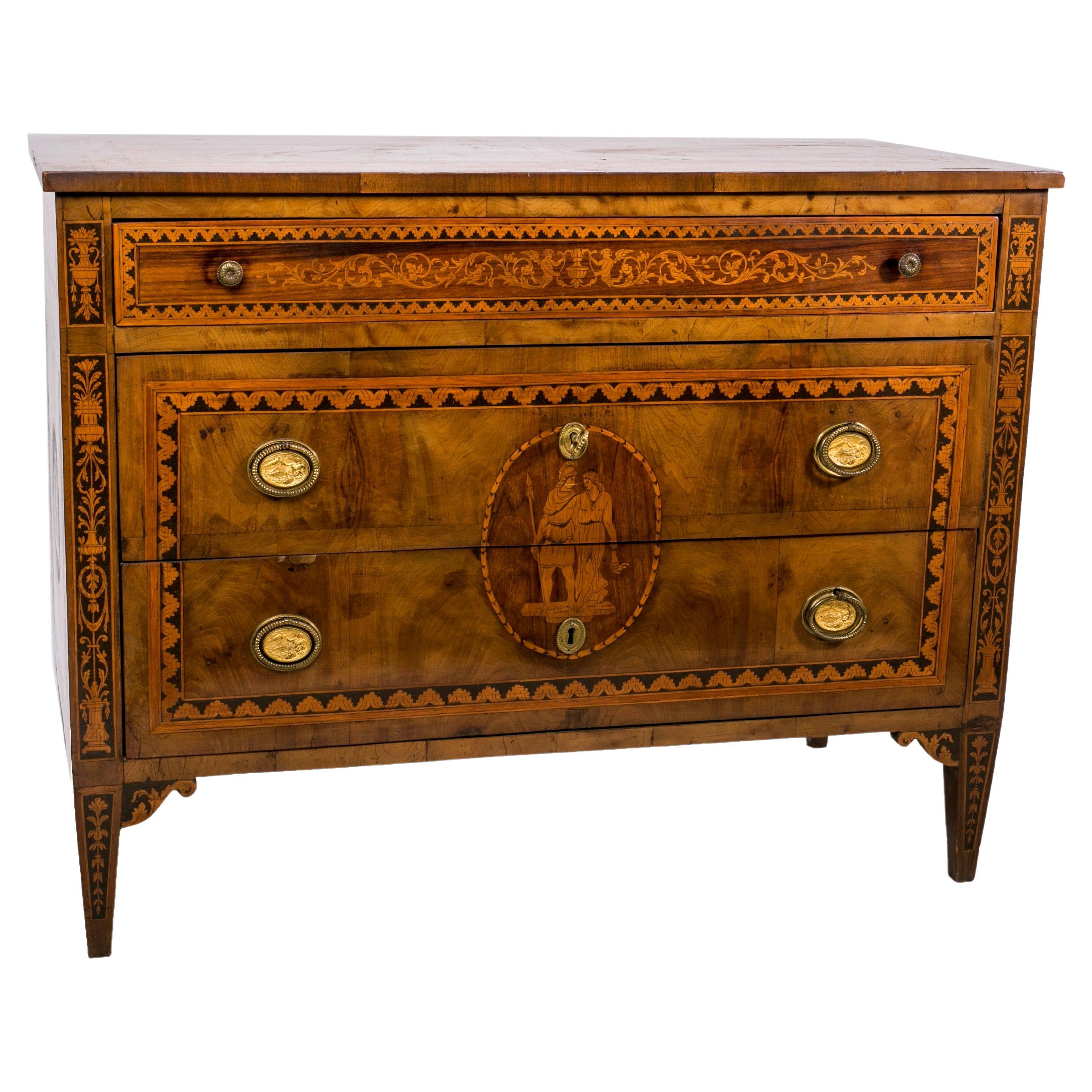 Louis XVI Lombard Dresser Richly Inlaid For Sale