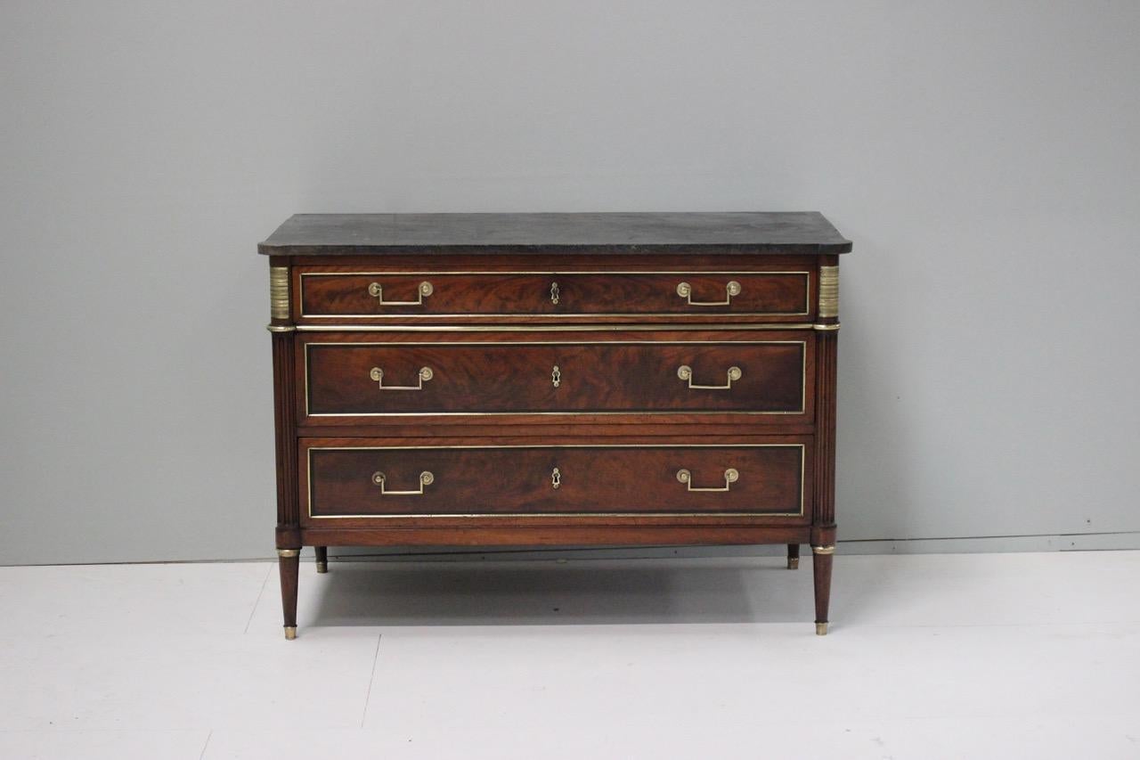 French Louis XVI Mahogany and Brass Mounted Commode