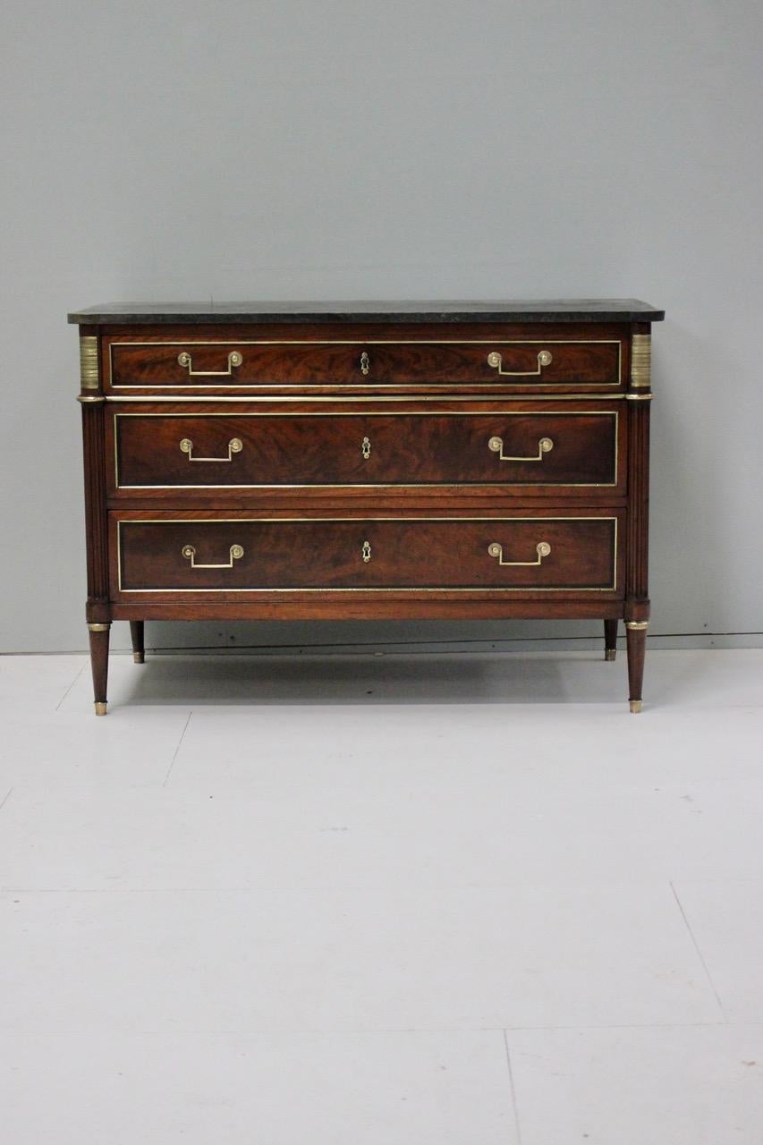 Louis XVI Mahogany and Brass Mounted Commode 2