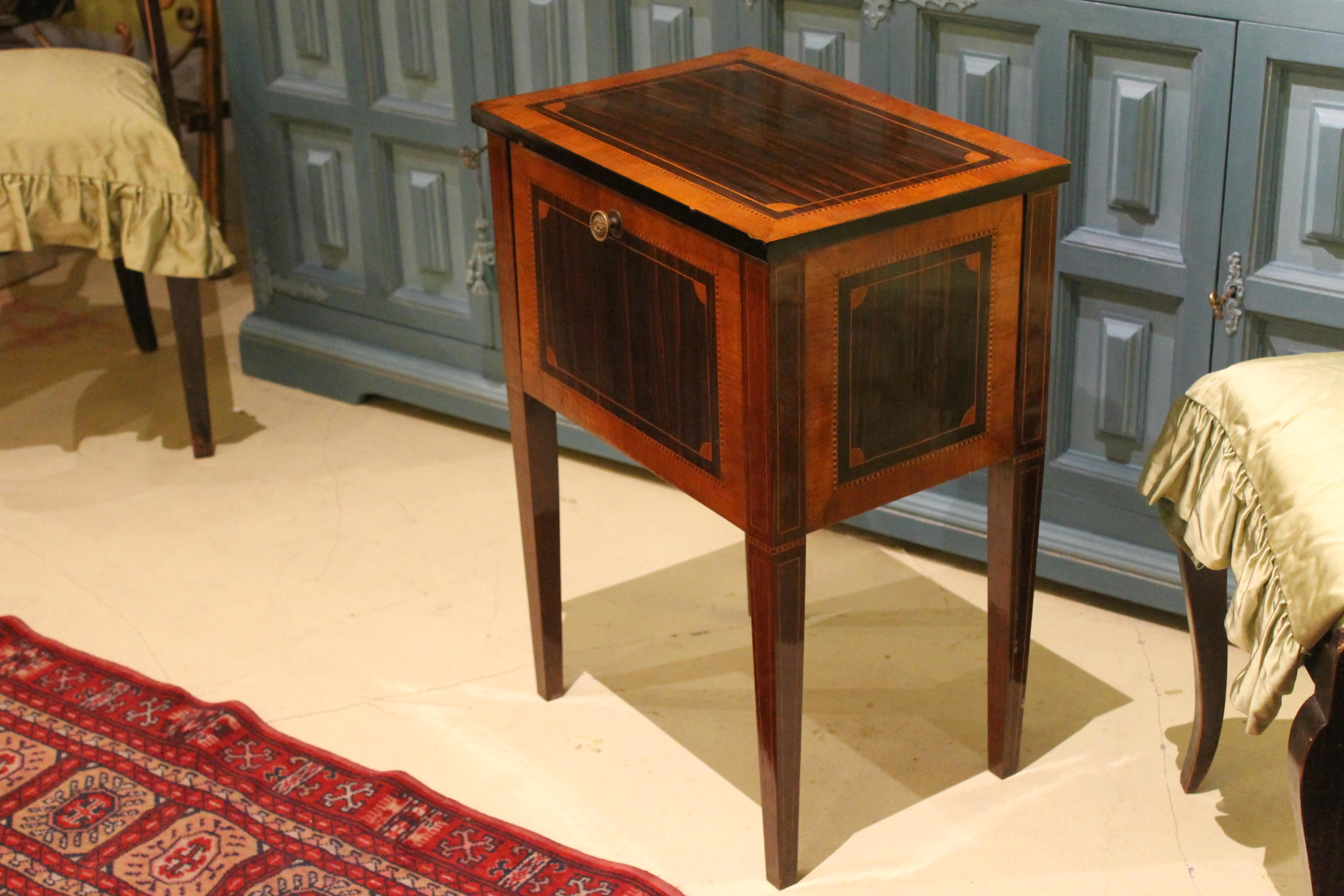 Louis XVI Mahogany and Walnut Wood Veneer Narrow Night Stand with Folding Door 2