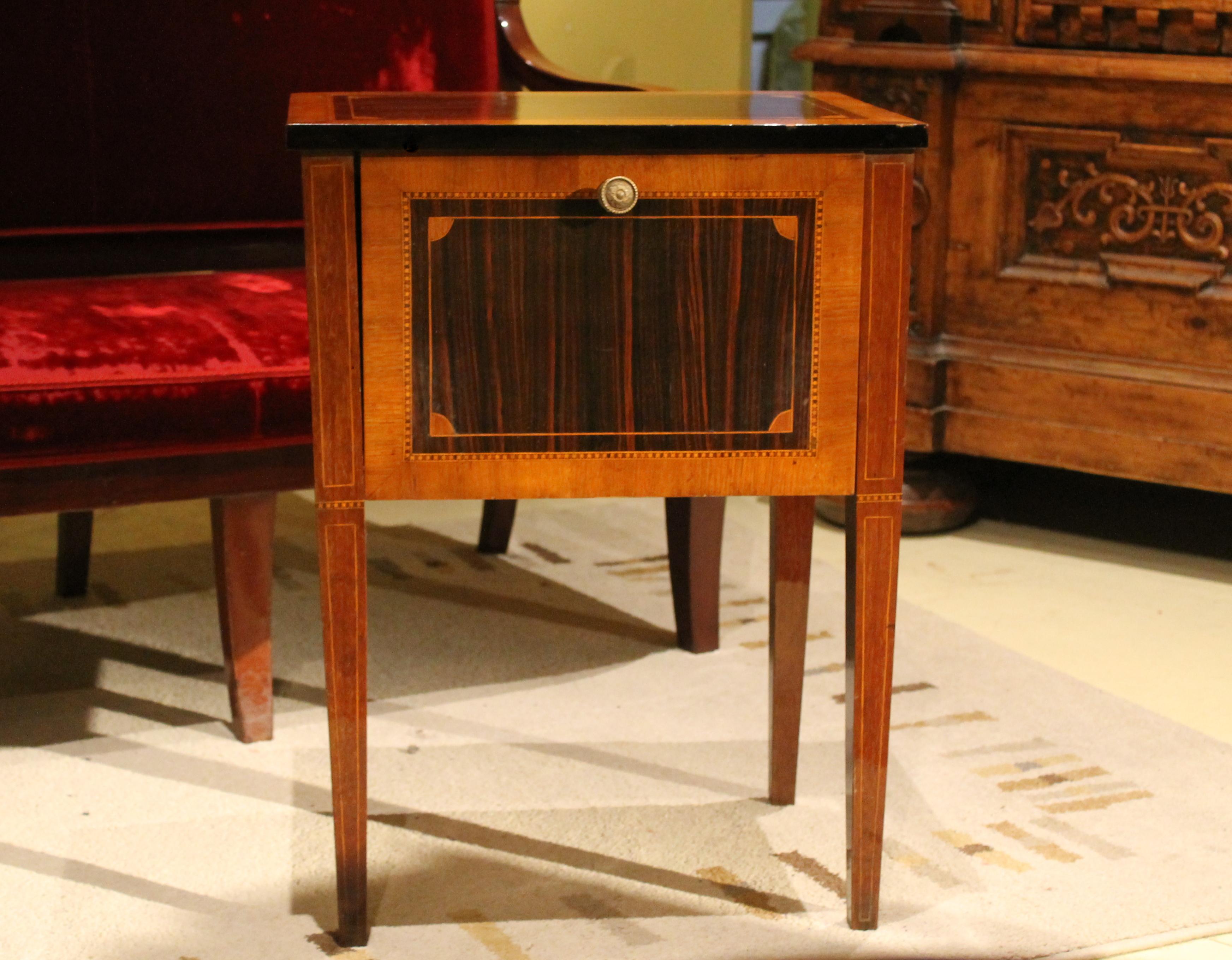 Louis XVI Mahogany and Walnut Wood Veneer Narrow Night Stand with Folding Door 1